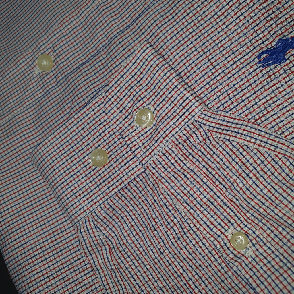 Camisa Ralph Lauren Masculina Micro Xadrez Granulado Pony Azul