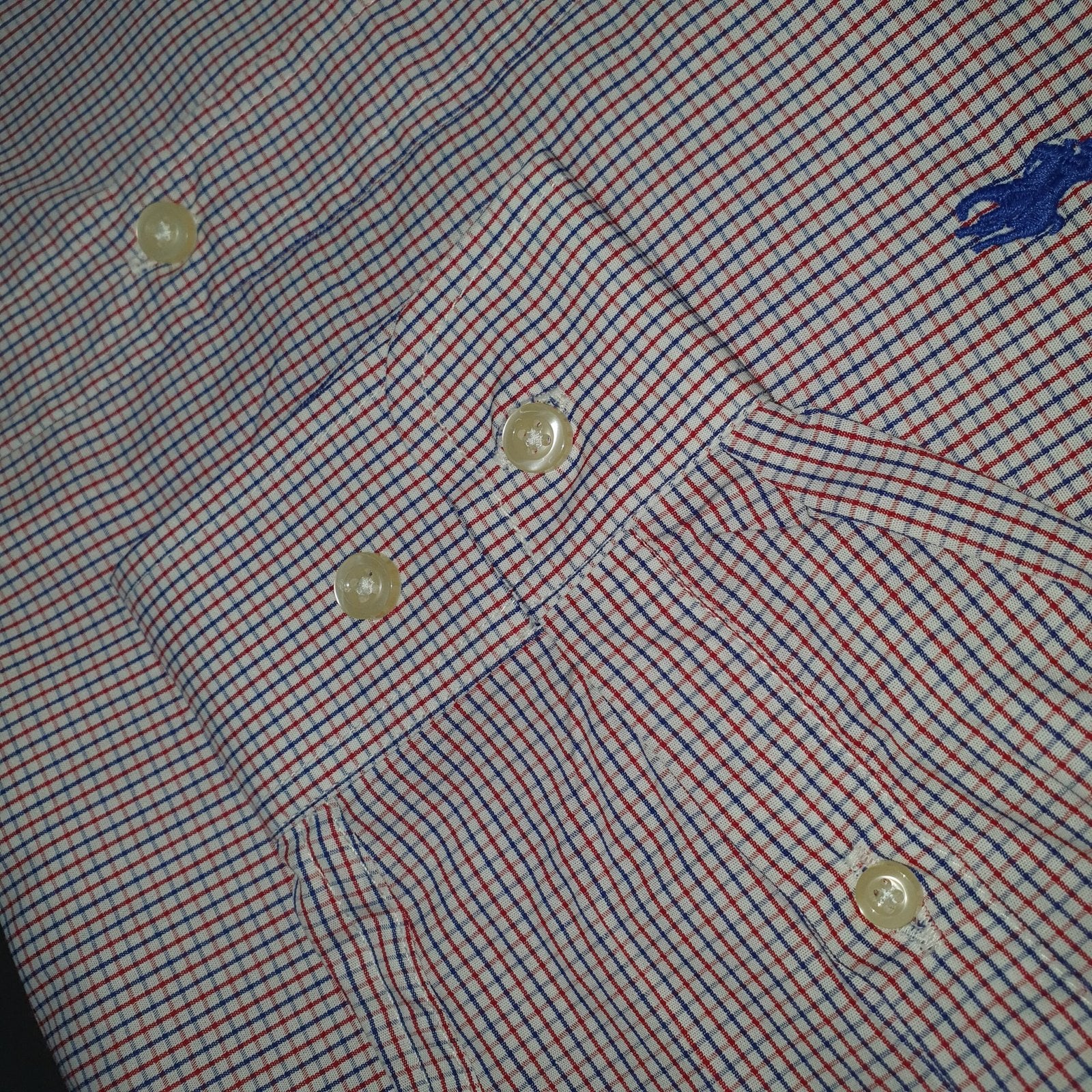 Camisa Ralph Lauren Masculina Micro Xadrez Granulado Pony Azul