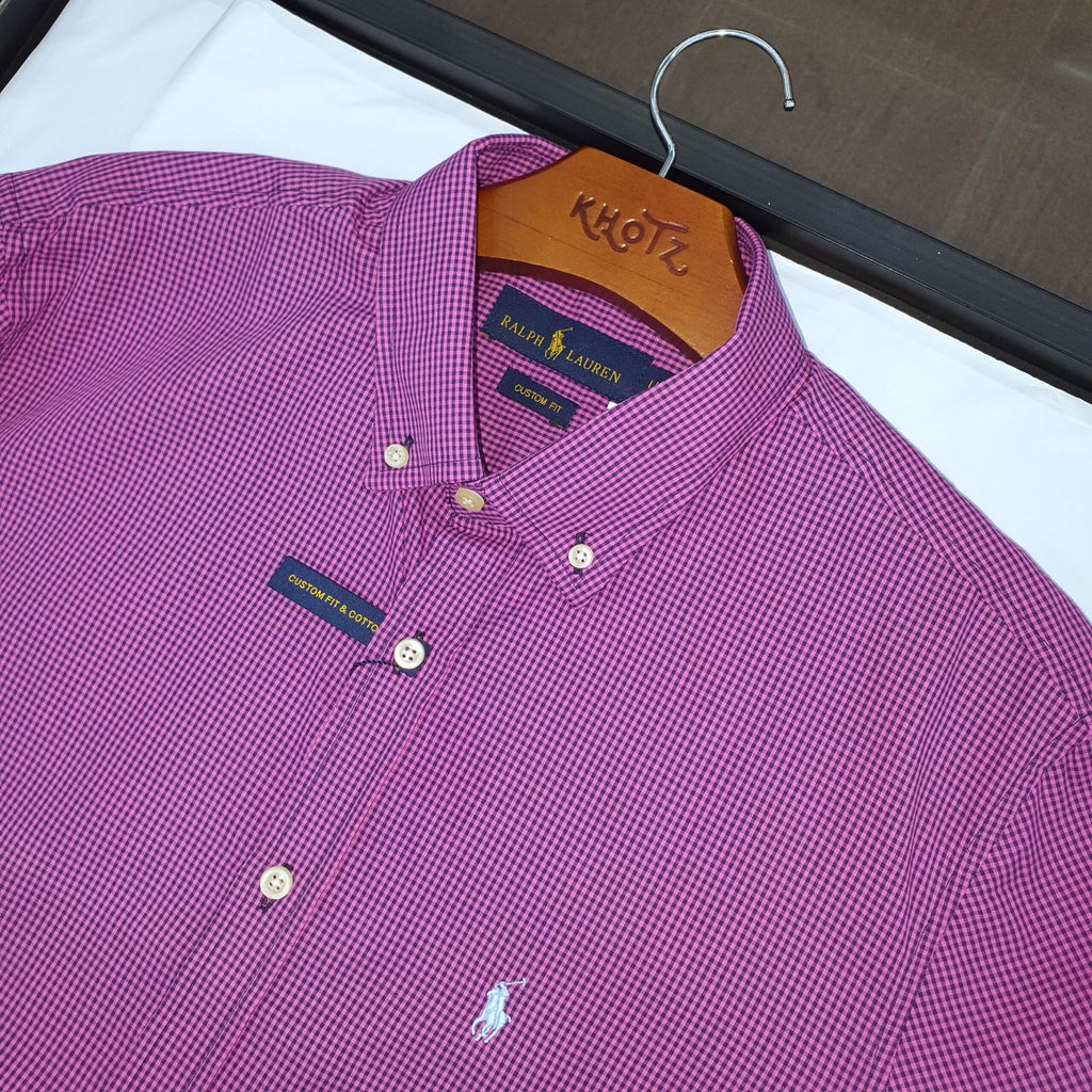Camisa Ralph Lauren Masculina Micro Xadrez Uva Pony Gelo