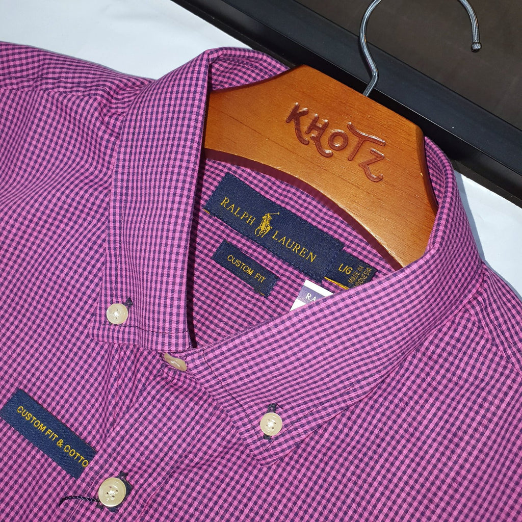 Camisa Ralph Lauren Masculina Micro Xadrez Uva Pony Gelo