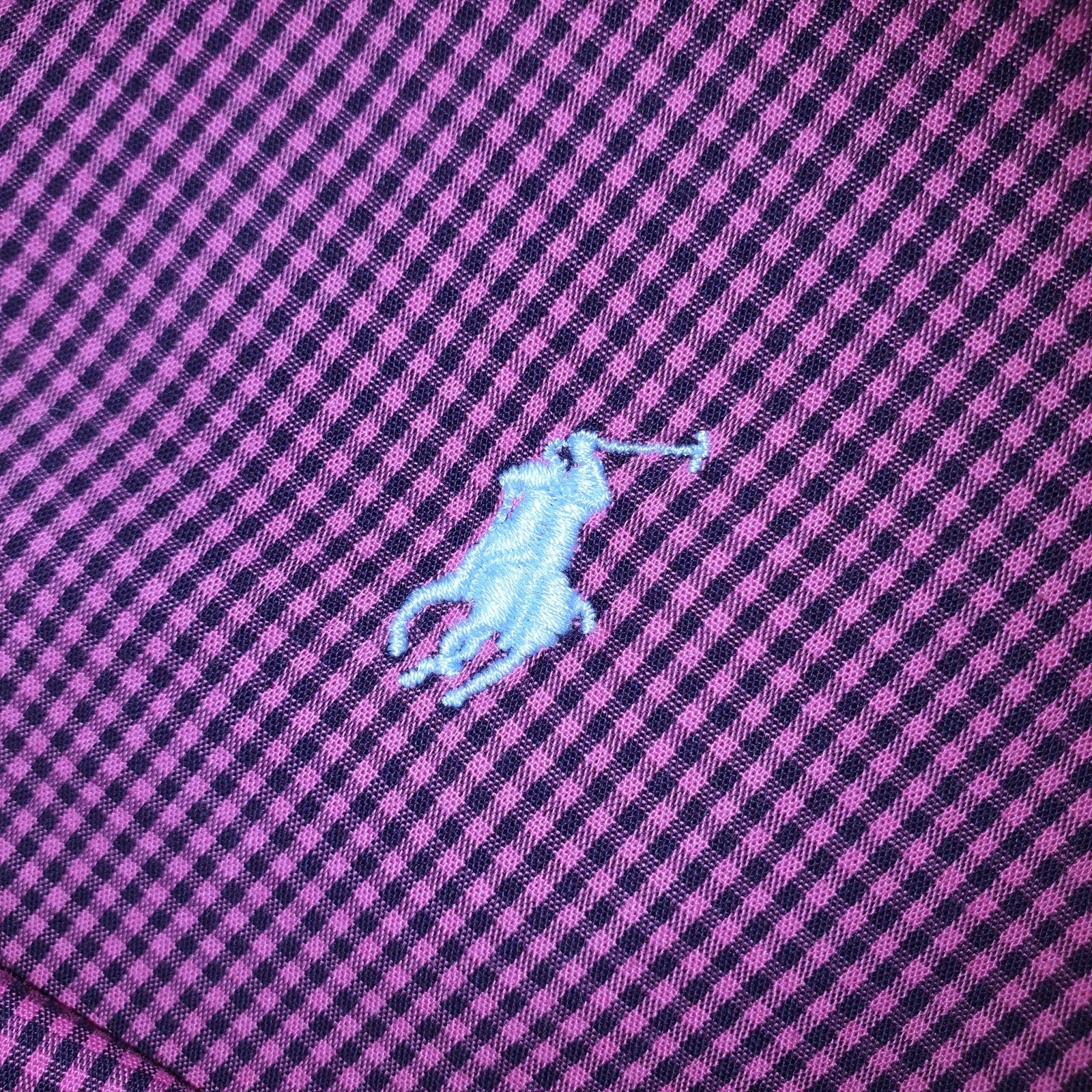 Camisa Ralph Lauren Masculina Micro Xadrez Uva Pony Gelo