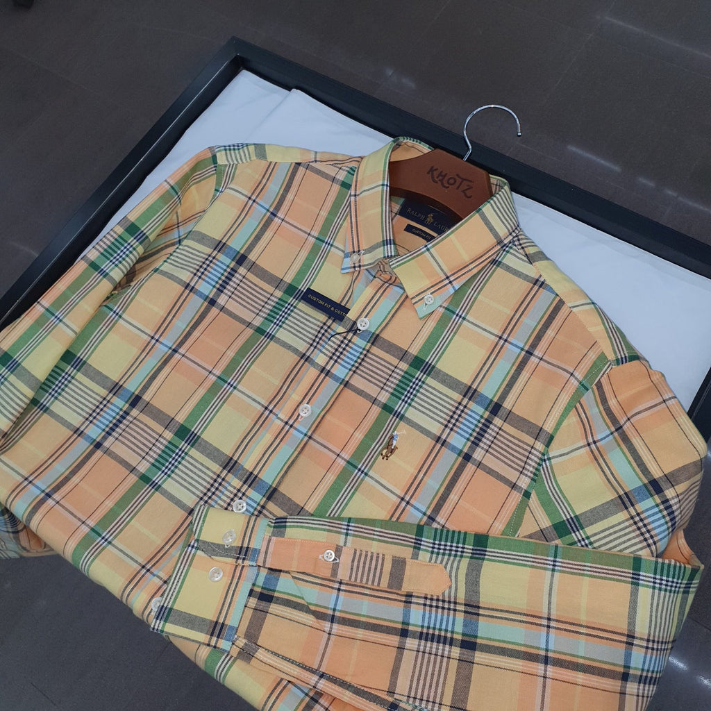 Camisa Ralph Lauren Masculina Oxford Xadrez Americano Lenhador Cor Amarelo