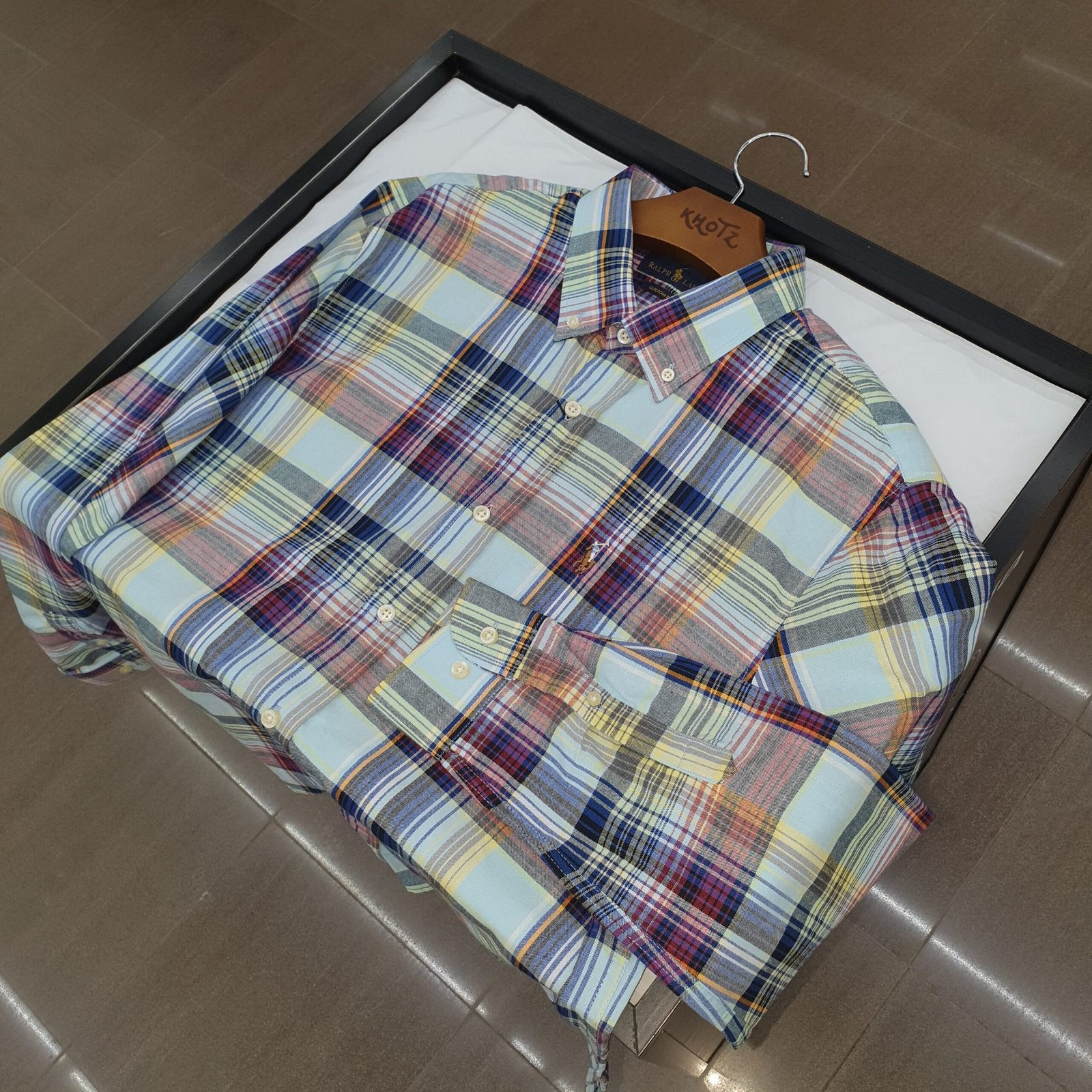 Camisa Ralph Lauren Masculina Oxford Xadrez Americano Lenhador Cor Azul