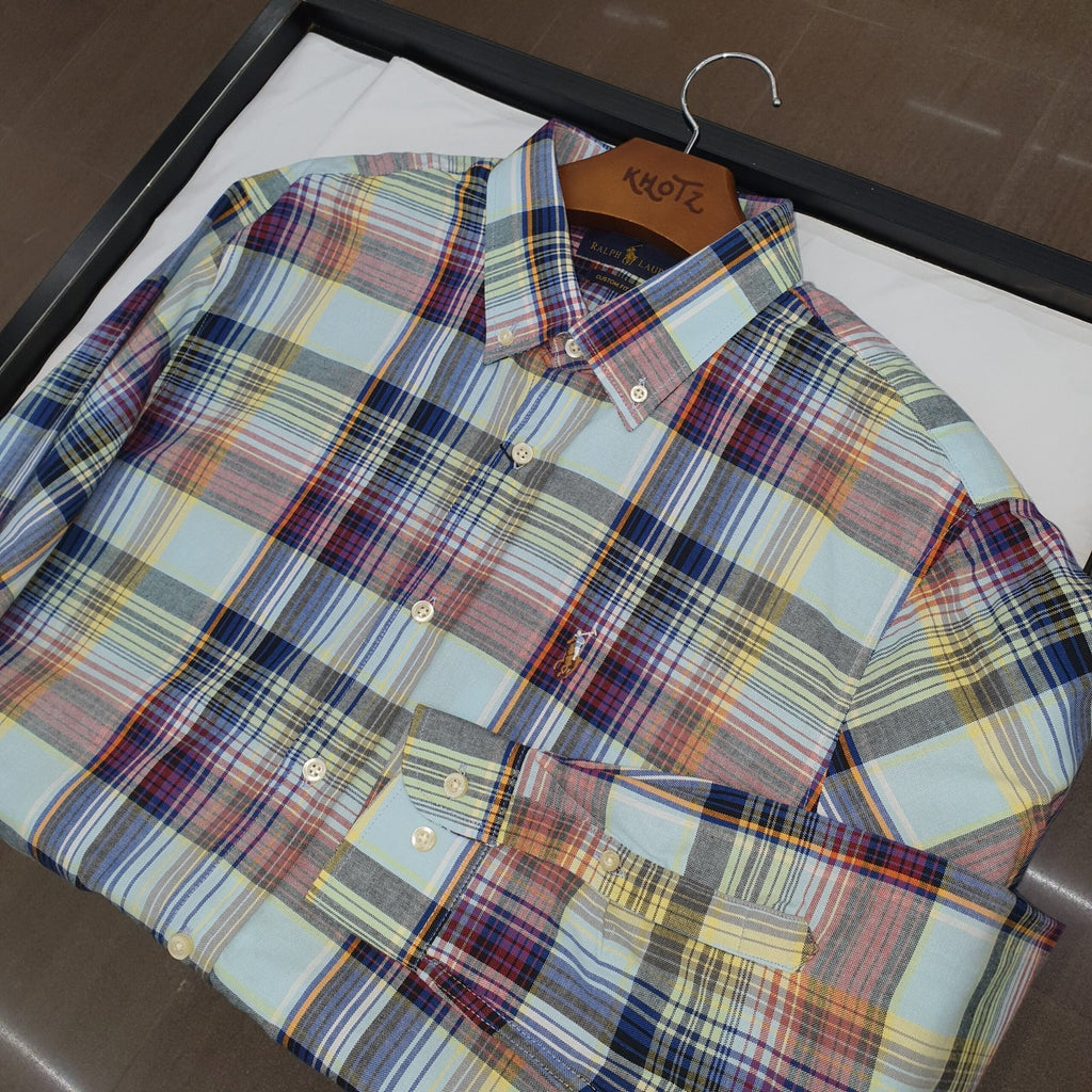 Camisa Ralph Lauren Masculina Oxford Xadrez Americano Lenhador Cor Azul