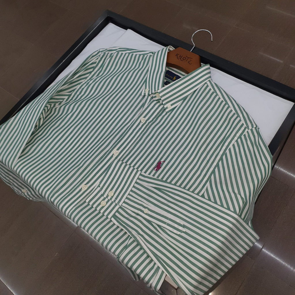 Camisa Ralph Lauren Masculina Verde Listras Maxi Pony Roxo