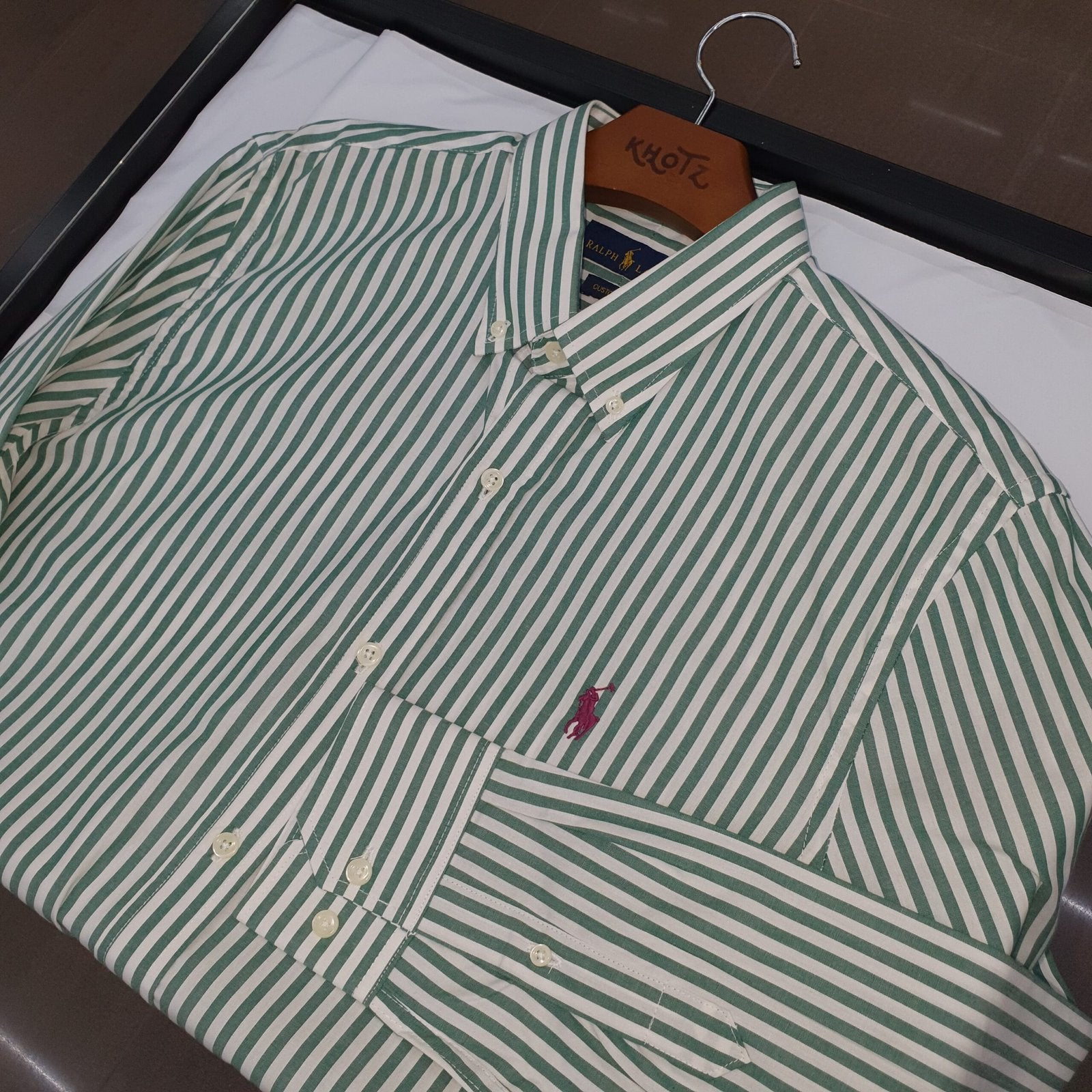 Camisa Ralph Lauren Masculina Verde Listras Maxi Pony Roxo
