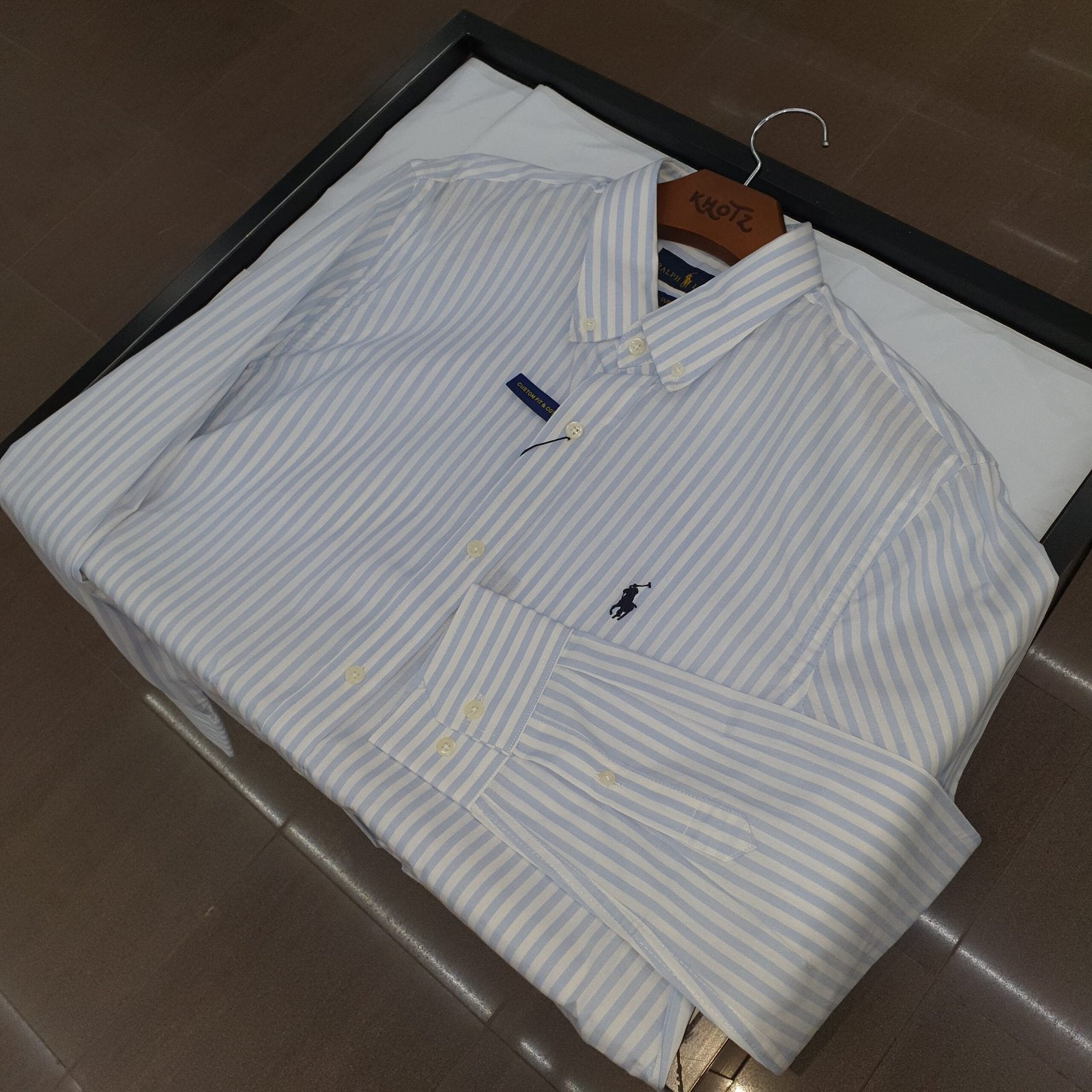 Camisa Ralph Lauren Masculina Azul Bebê Listras Maxi Pony Preto
