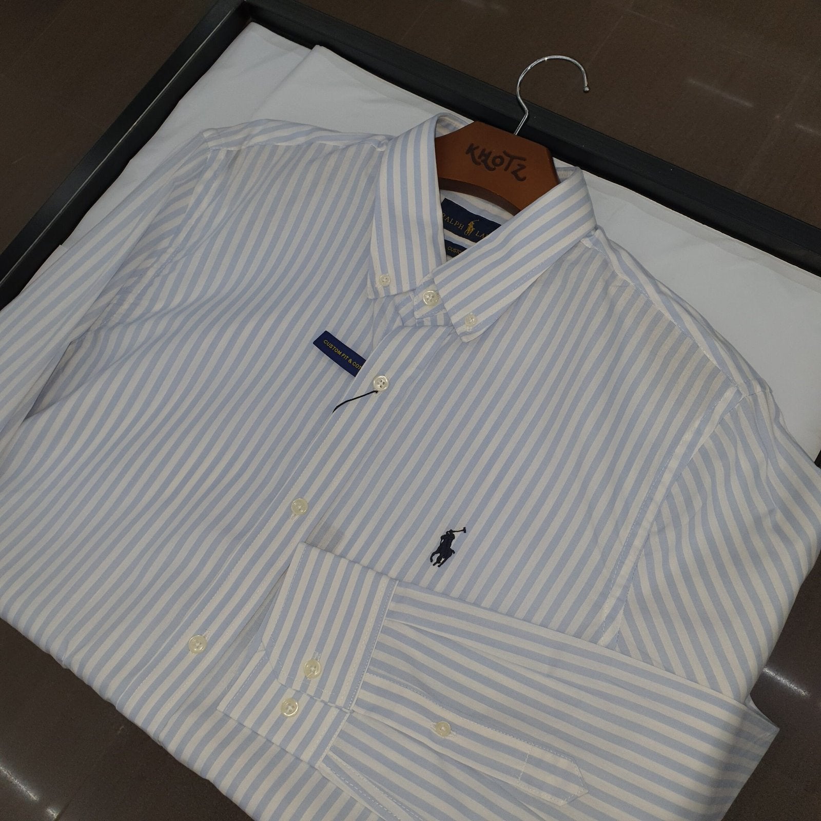 Camisa Ralph Lauren Masculina Azul Bebê Listras Maxi Pony Preto