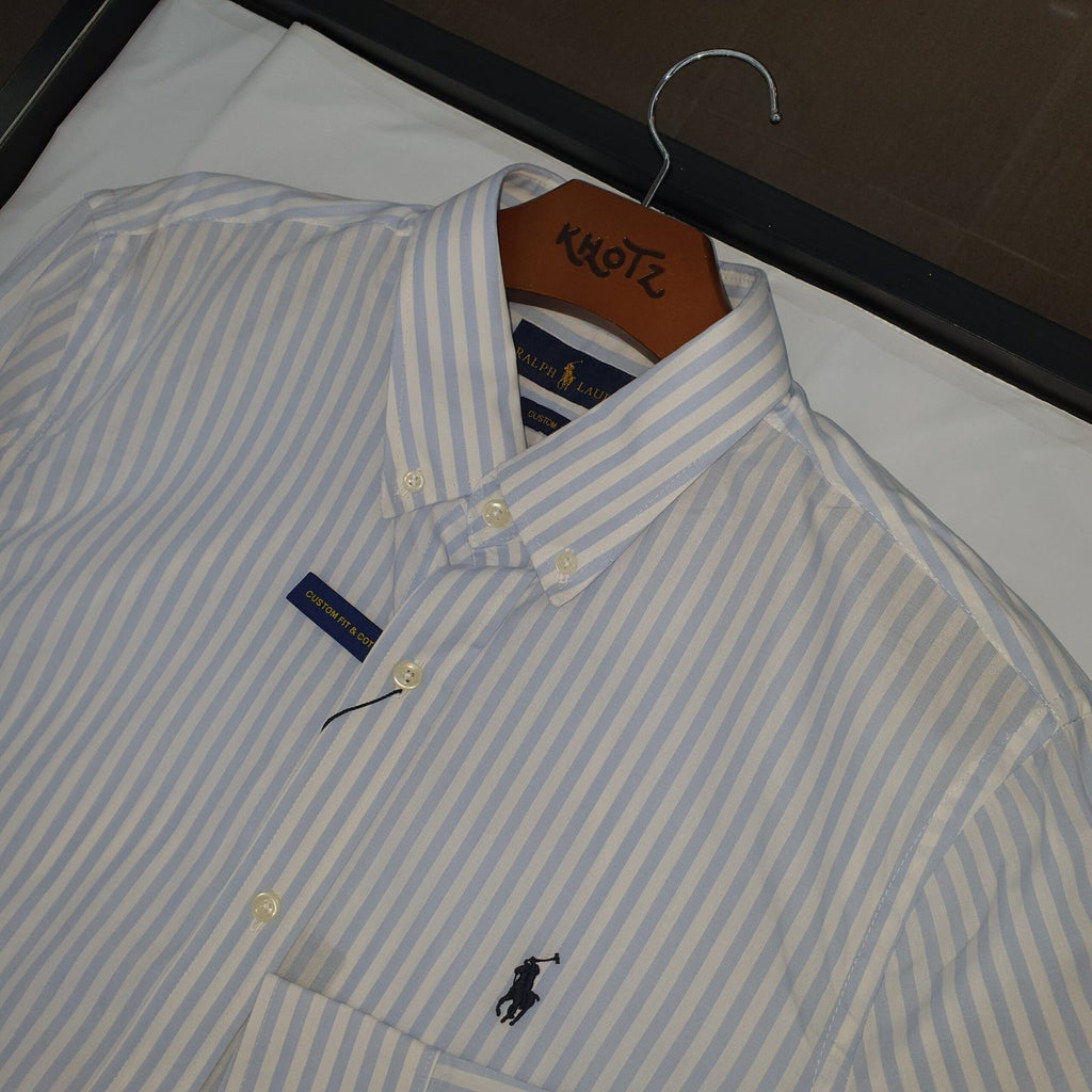 Camisa Ralph Lauren Masculina Azul Bebê Listras Maxi Pony Preto