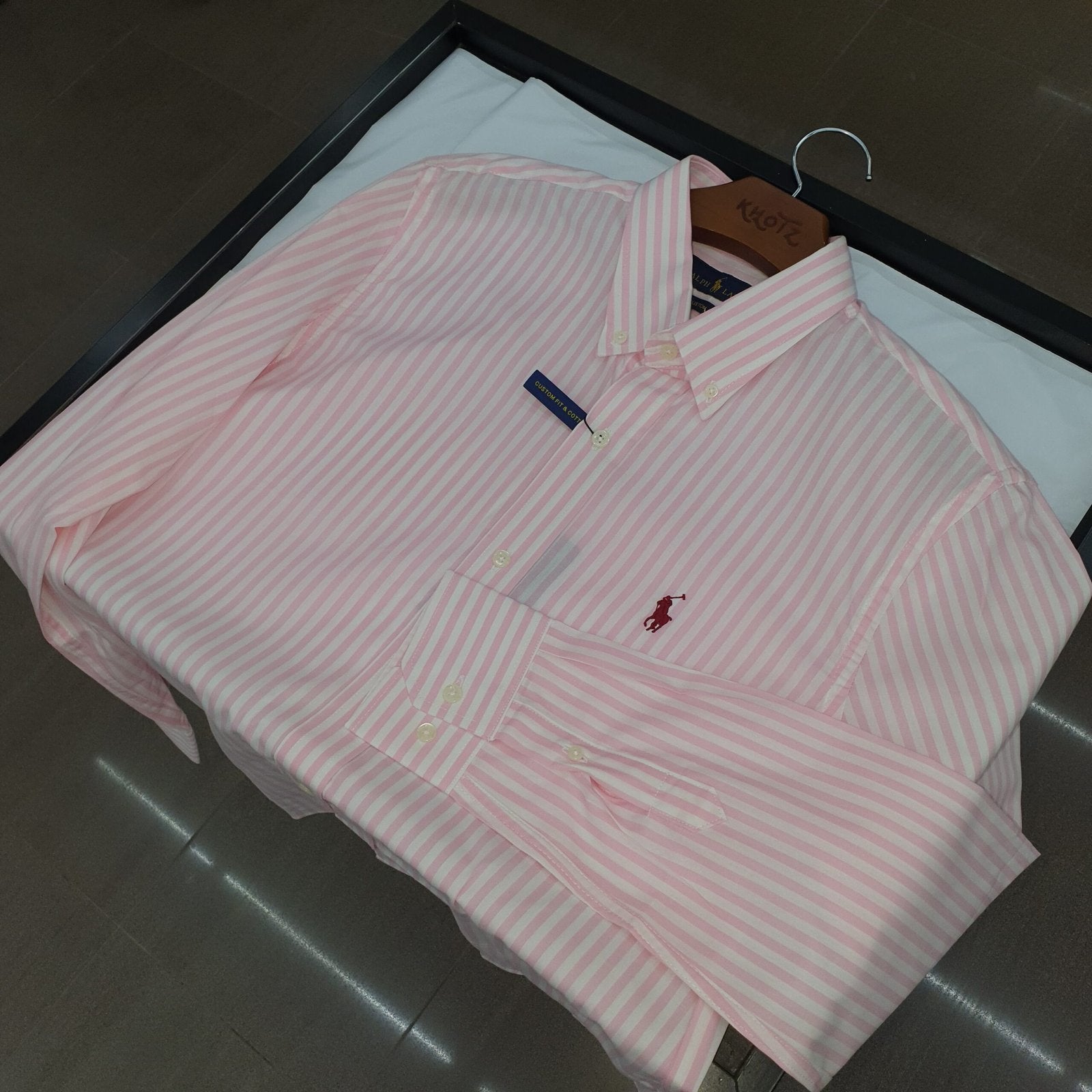 Camisa Ralph Lauren Masculina Rosa Listras Maxi Pony Bordô