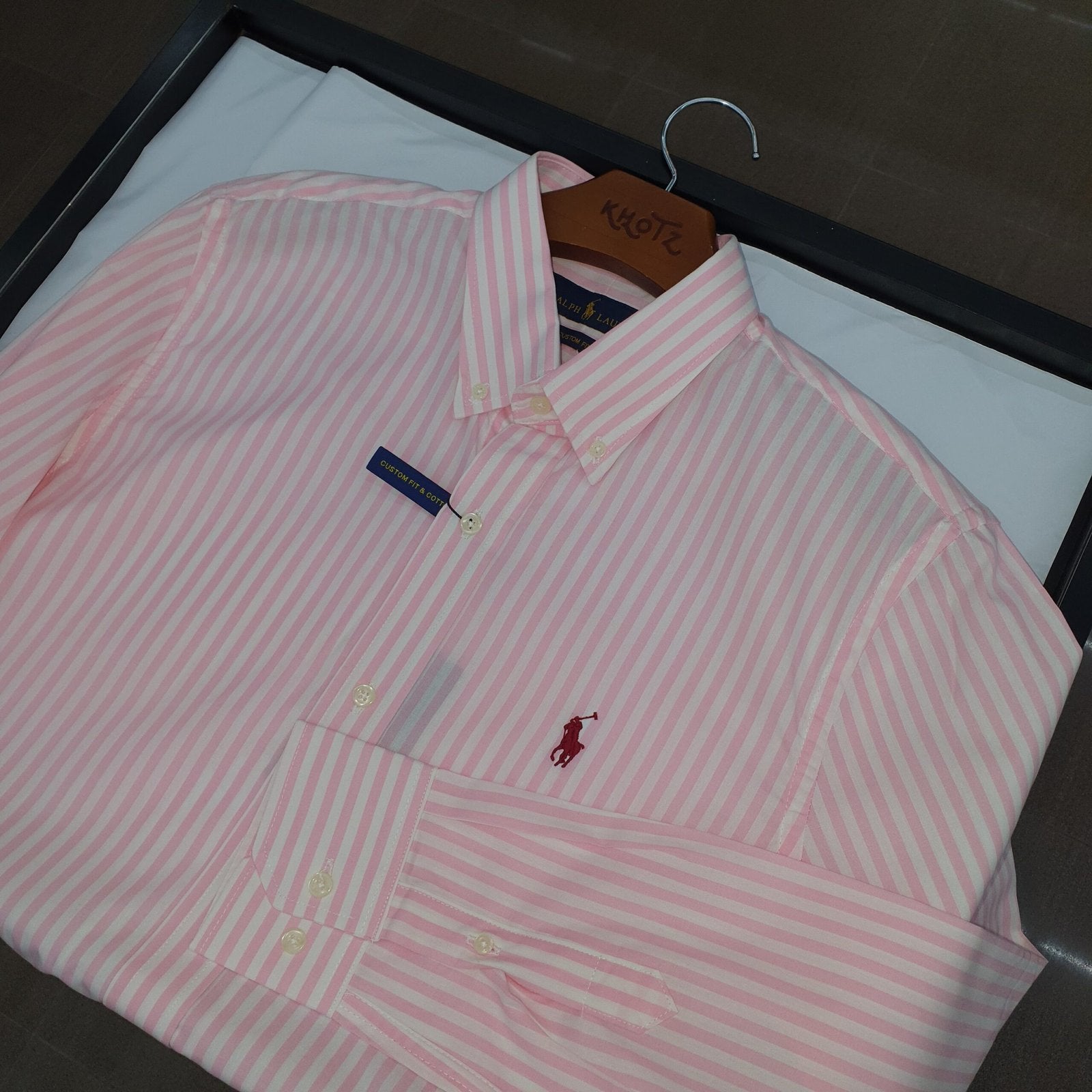 Camisa Ralph Lauren Masculina Rosa Listras Maxi Pony Bordô