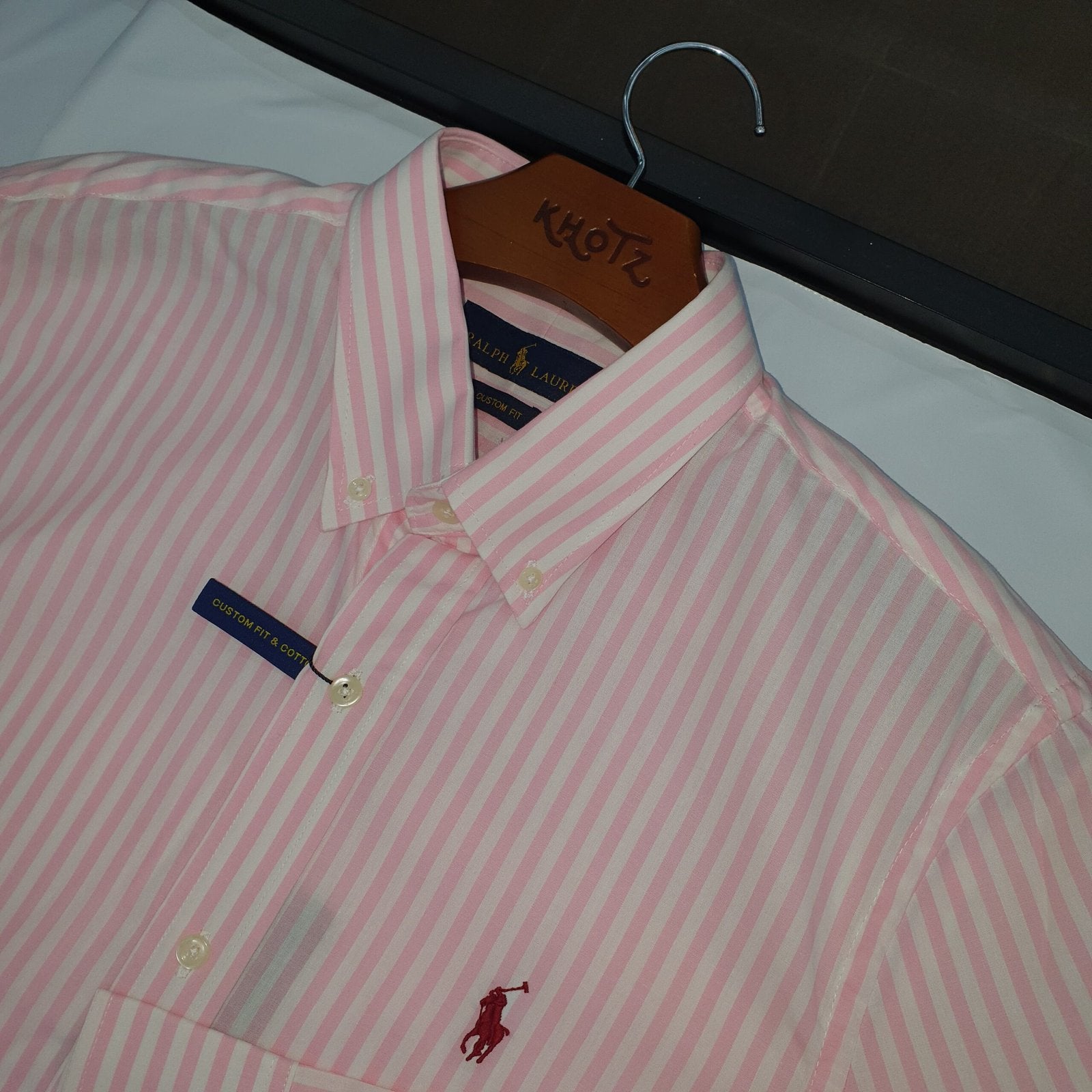 Camisa Ralph Lauren Masculina Rosa Listras Maxi Pony Bordô