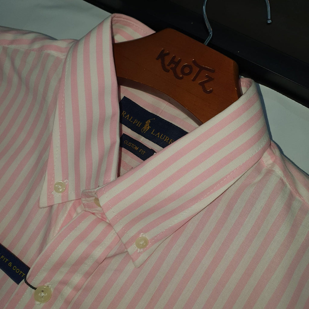 Camisa Ralph Lauren Masculina Rosa Listras Maxi Pony Bordô
