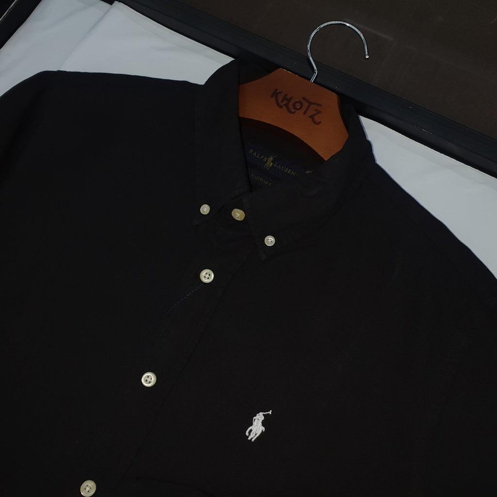 Camisa Ralph Lauren Masculina Oxford Sarjeada Preta Pony Branco