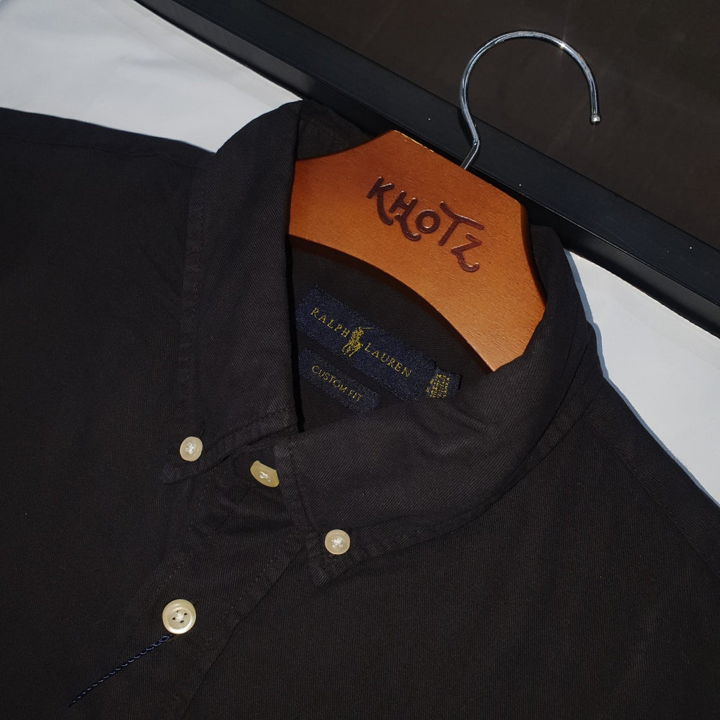 Camisa Ralph Lauren Masculina Oxford Sarjeada Preta Pony Branco