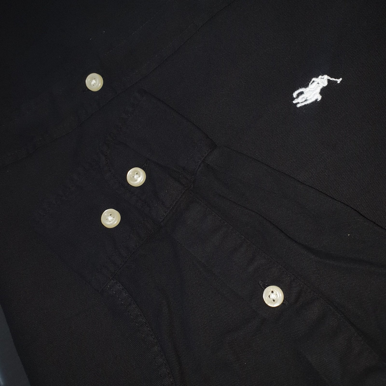 Camisa Ralph Lauren Masculina Oxford Sarjeada Preta Pony Branco