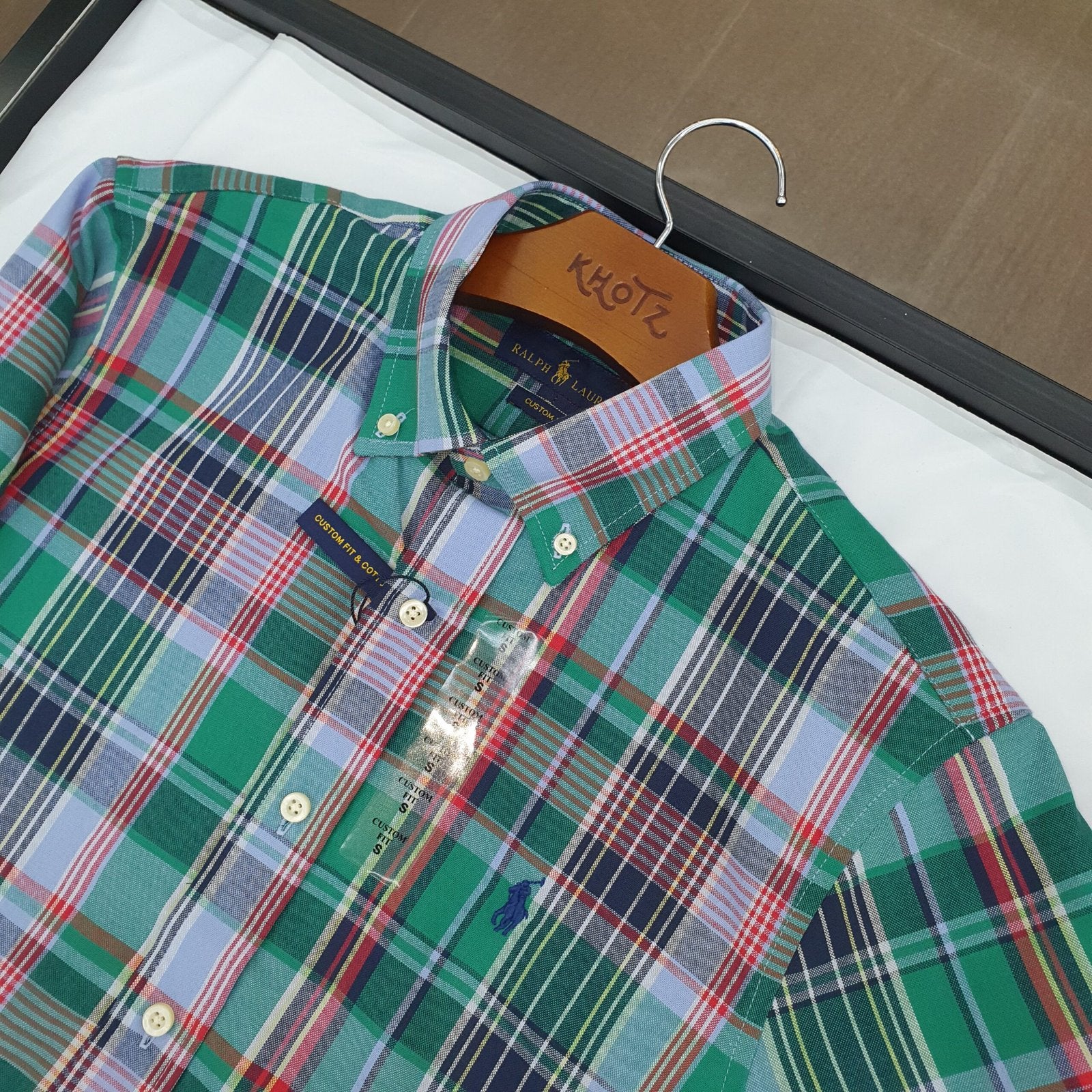 Camisa Ralph Lauren Masculina Manga Curta Xadrez Verde Americano Pony Marinho