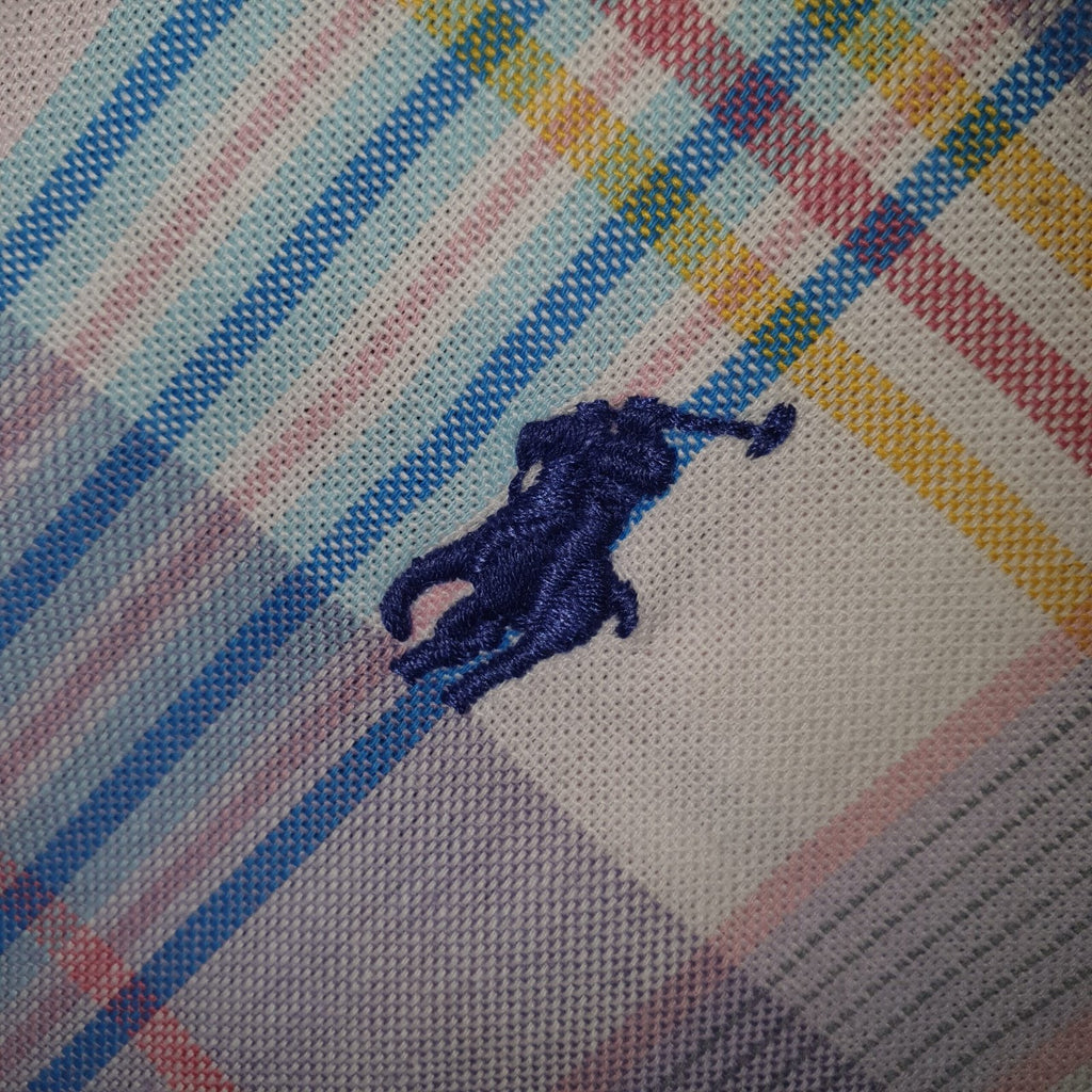Camisa Ralph Lauren Masculina Manga Curta Xadrez Rosa Americano Pony Marinho