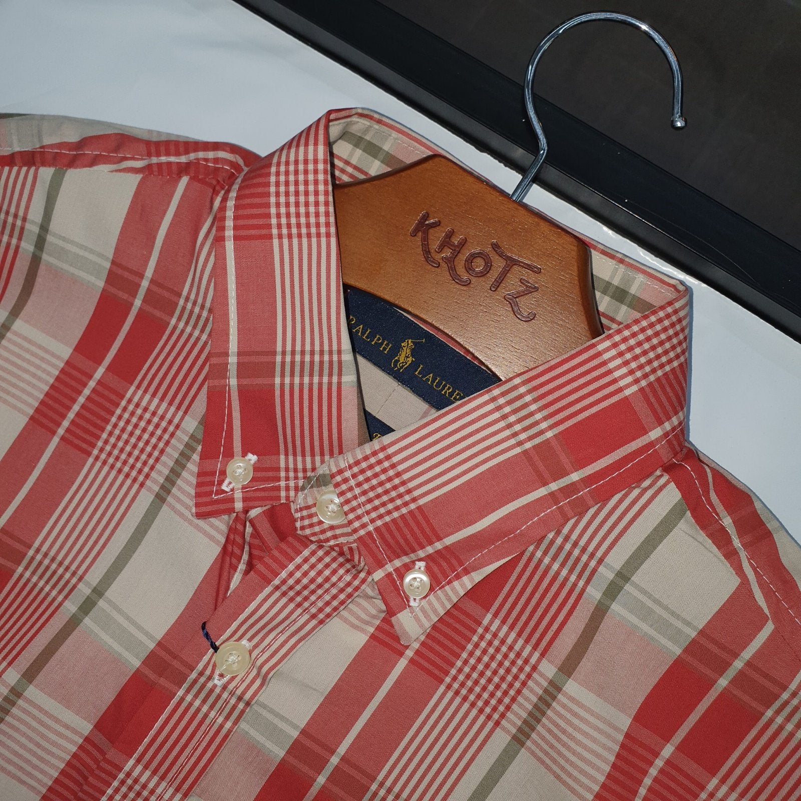 Camisa Ralph Lauren Masculina Xadrez Listras Marrom Madeira Pony Marinho
