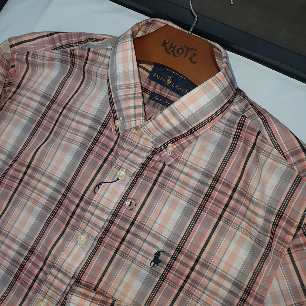 Camisa Ralph Lauren Masculina Xadrez Listras Marrom Maravalha Pony Preto