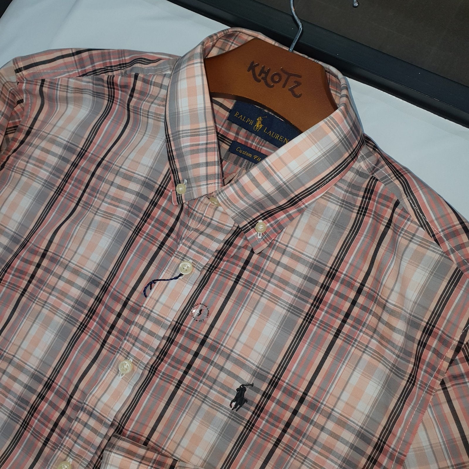 Camisa Ralph Lauren Masculina Xadrez Listras Marrom Maravalha Pony Preto