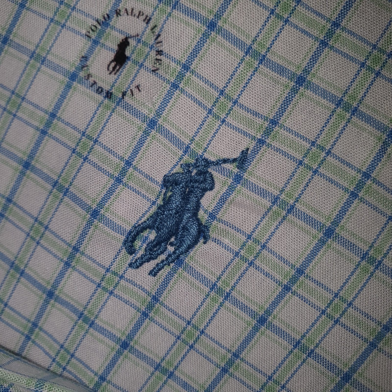 Camisa Ralph Lauren Masculina Xadrez Listrado Azul e Branco Pony Turquesa