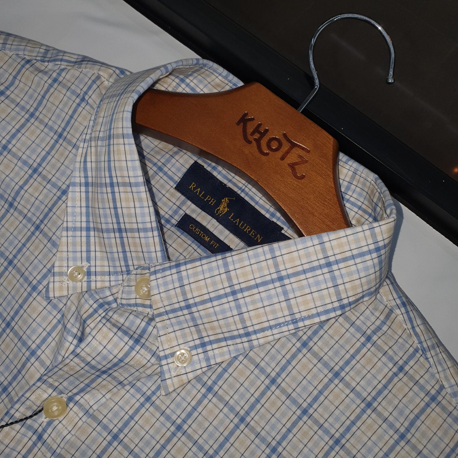 Camisa Ralph Lauren Masculina Xadrez Listrado Creme Pony Dourado