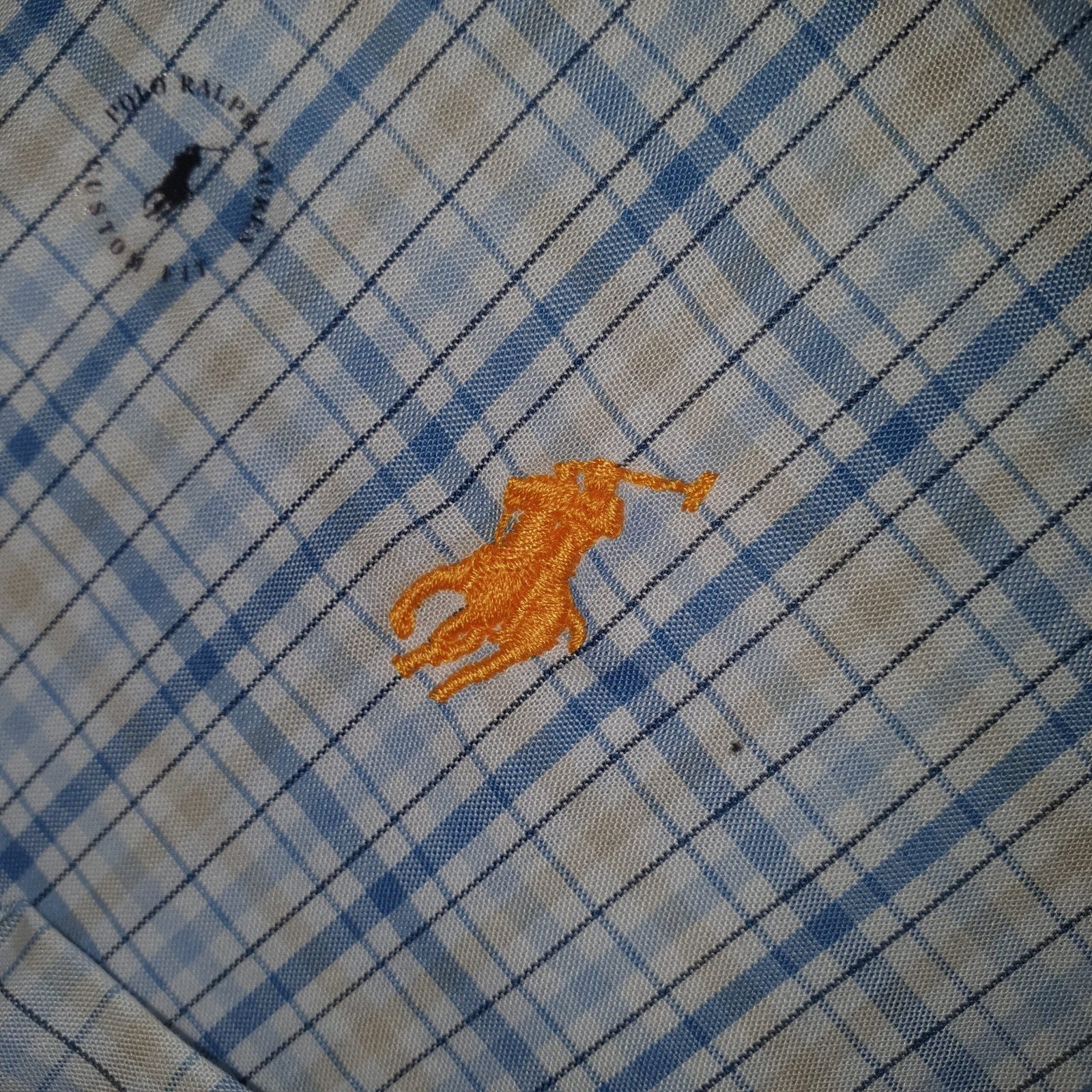 Camisa Ralph Lauren Masculina Xadrez Listrado Creme Pony Dourado