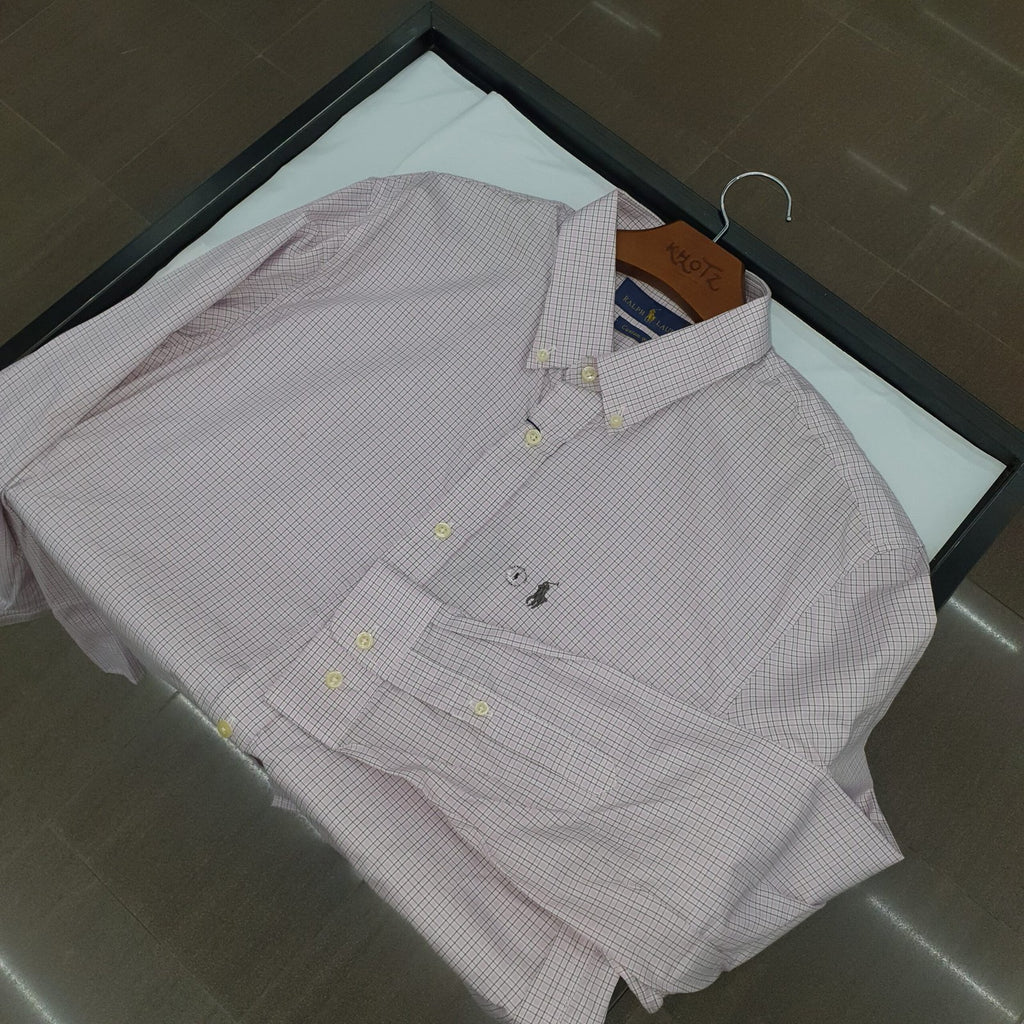 Camisa Ralph Lauren Masculina Xadrez Listrado Uva Pony Cinzento