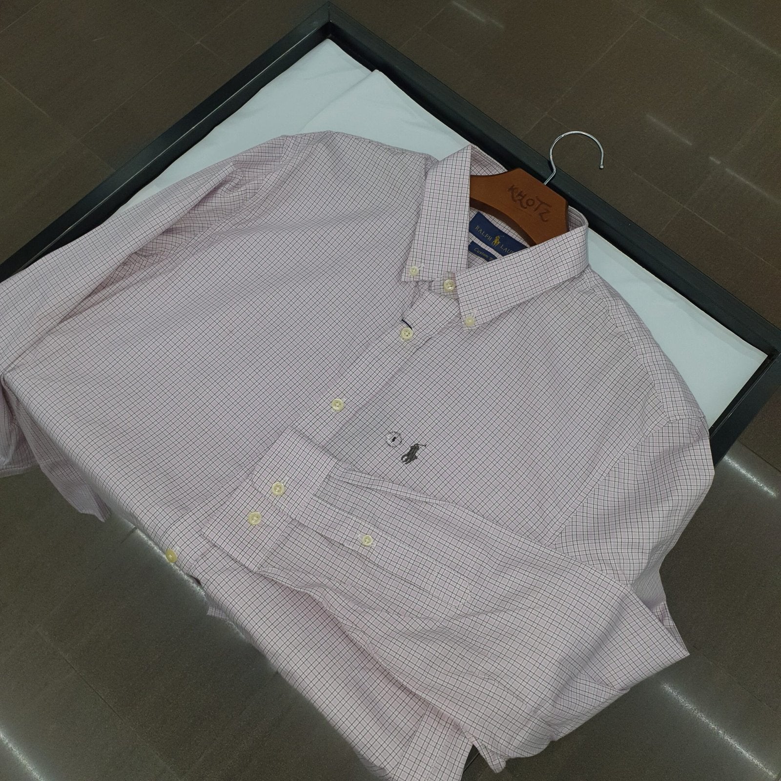 Camisa Ralph Lauren Masculina Xadrez Listrado Uva Pony Cinzento