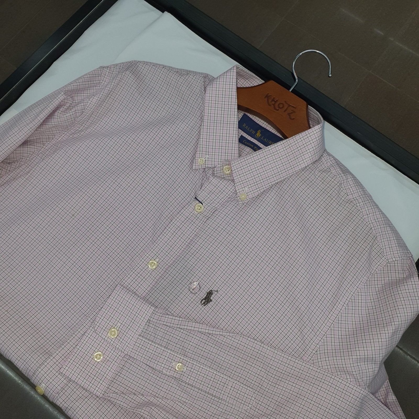 Camisa Ralph Lauren Masculina Xadrez Listrado Uva Pony Cinzento