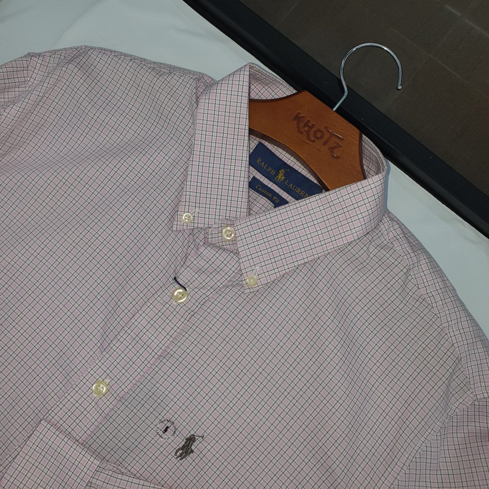 Camisa Ralph Lauren Masculina Xadrez Listrado Uva Pony Cinzento