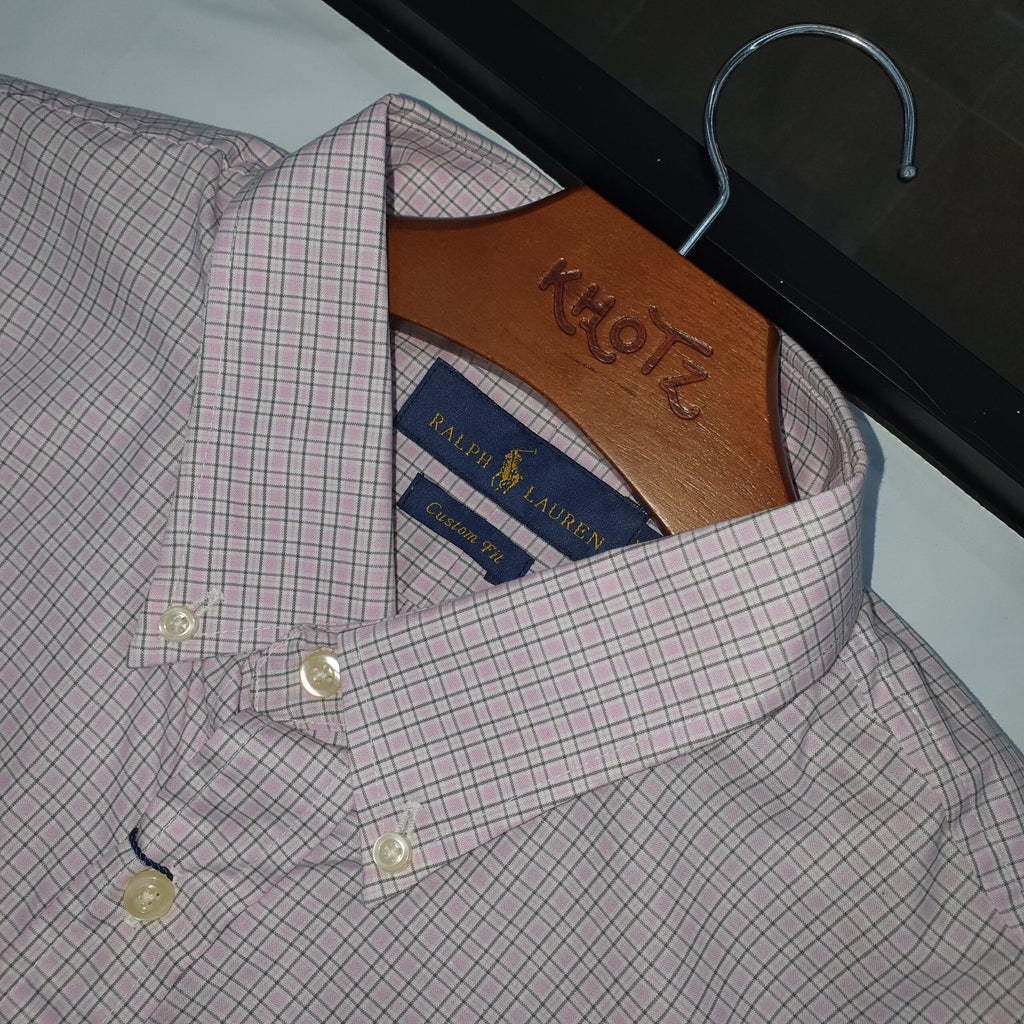 Camisa Ralph Lauren Masculina Xadrez Listrado Uva Pony Cinzento