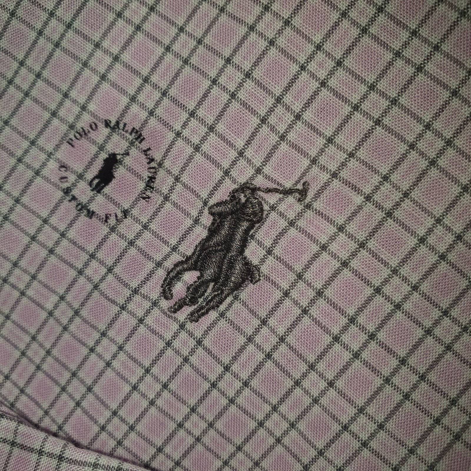 Camisa Ralph Lauren Masculina Xadrez Listrado Uva Pony Cinzento