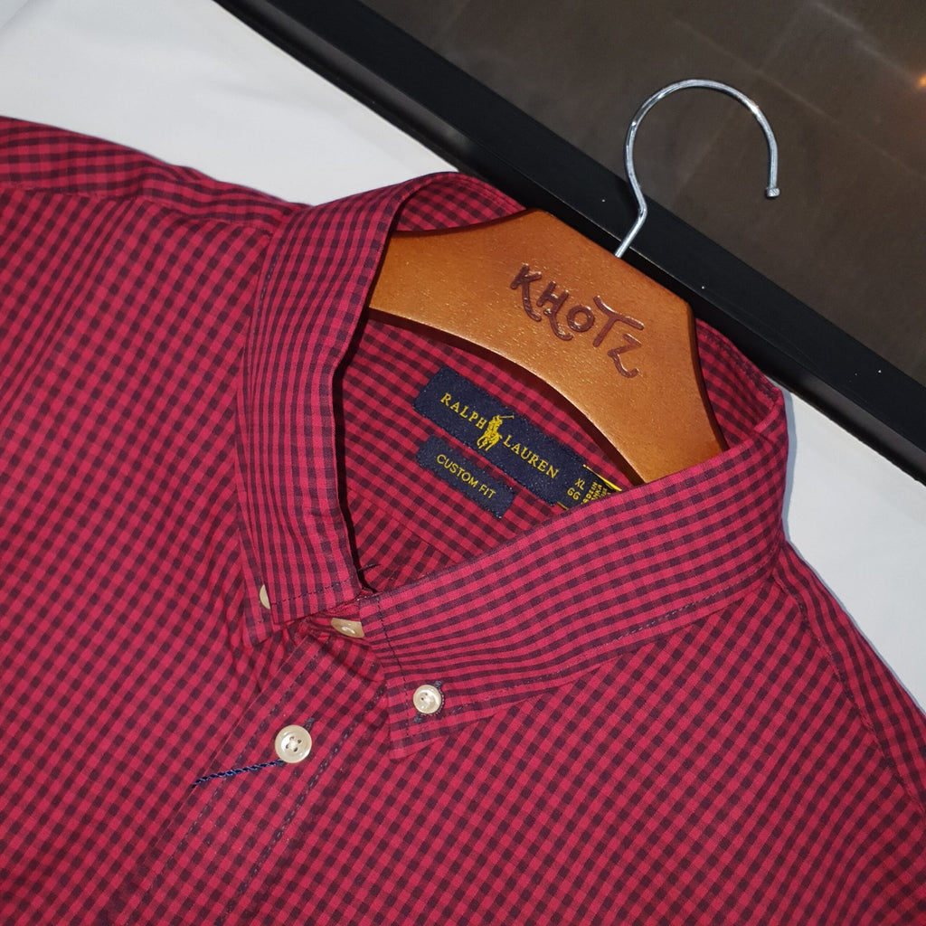 Camisa Ralph Lauren Masculina Micro Xadrez Bordô Pony Colorido