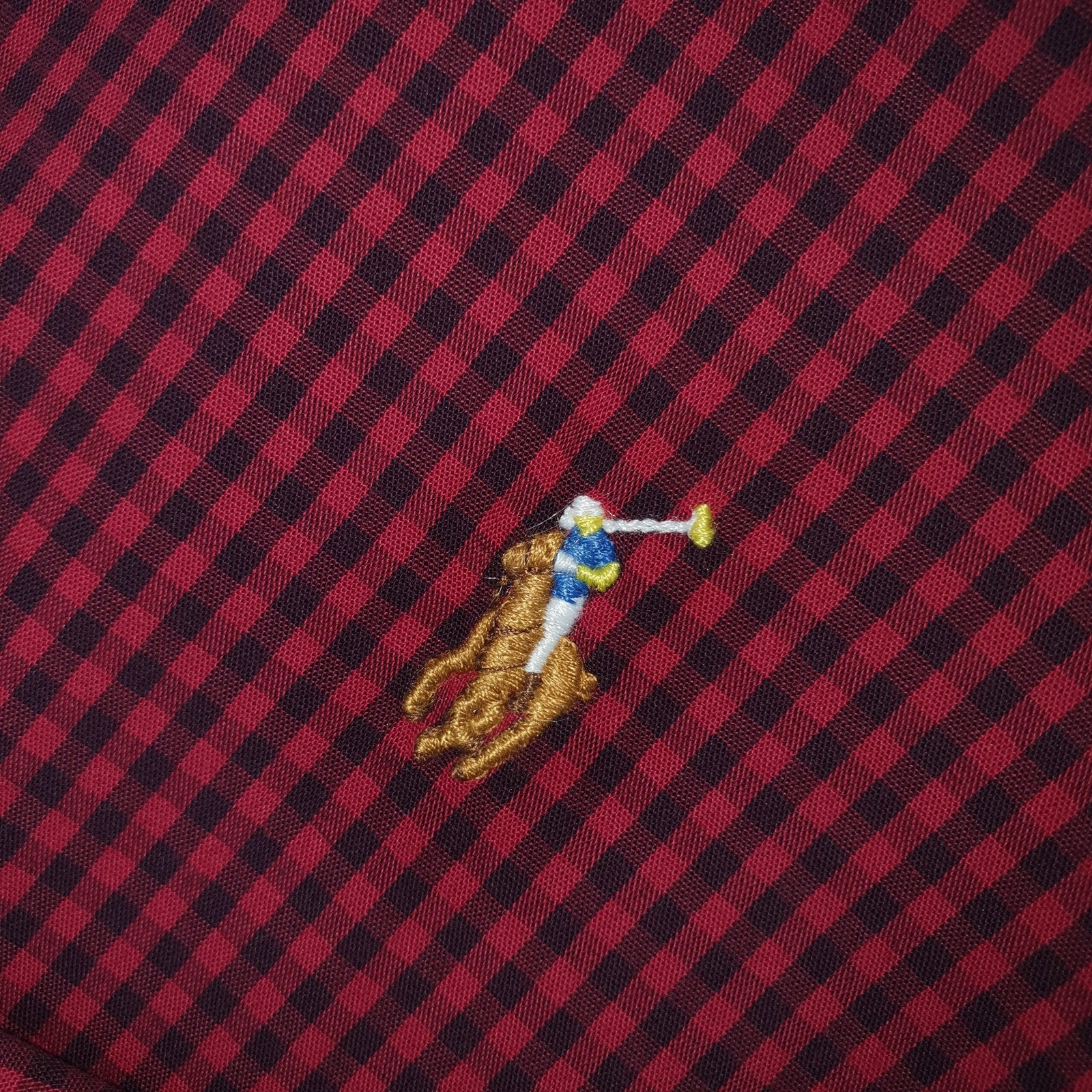 Camisa Ralph Lauren Masculina Micro Xadrez Bordô Pony Colorido
