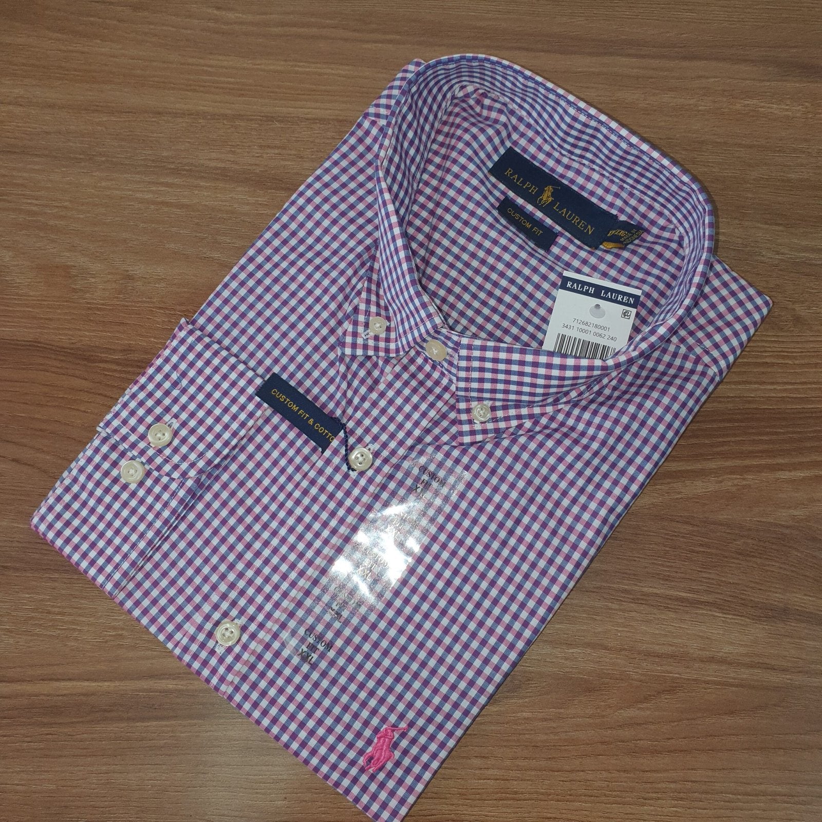 Camisa Ralph Lauren Masculina Micro Xadrez Lilás Pony Pitaya