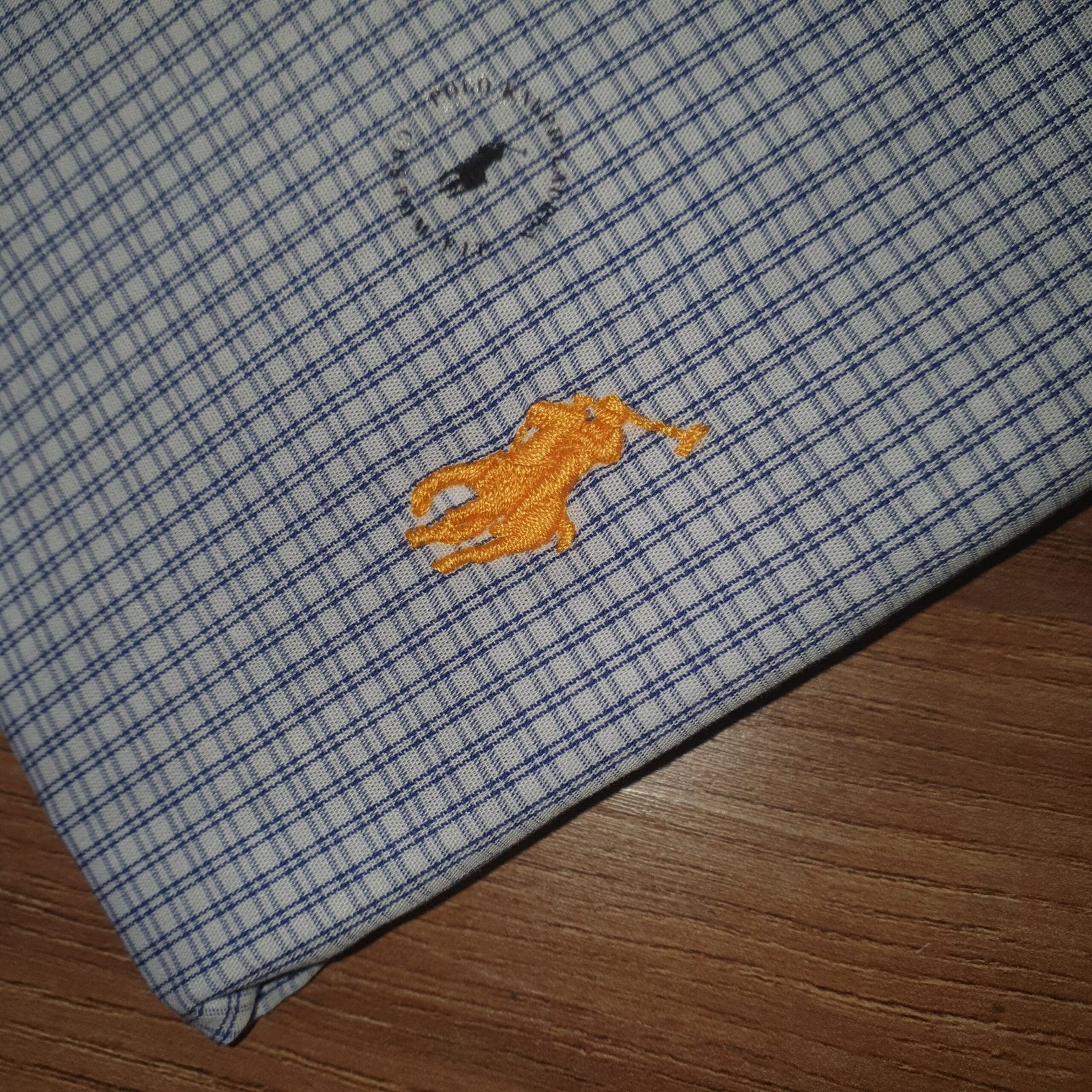 Camisa Ralph Lauren Masculina Micro Xadrez Listras Azuis Pony Dourado