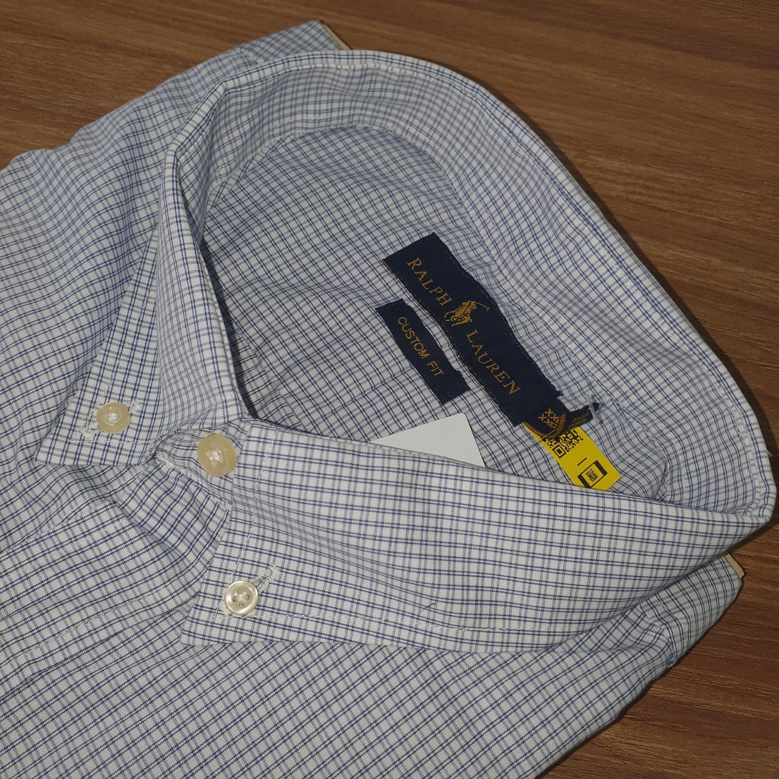 Camisa Ralph Lauren Masculina Micro Xadrez Listras Azuis Pony Dourado