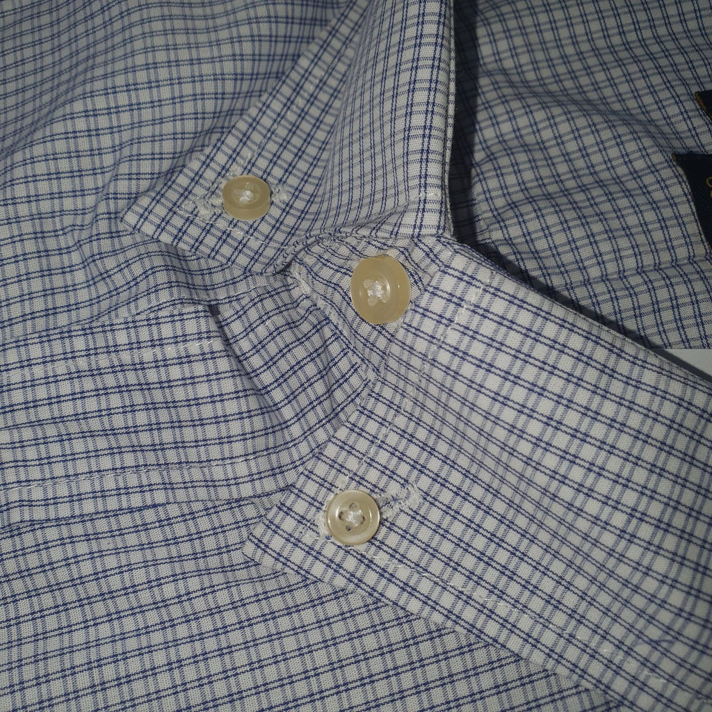 Camisa Ralph Lauren Masculina Micro Xadrez Listras Azuis Pony Dourado