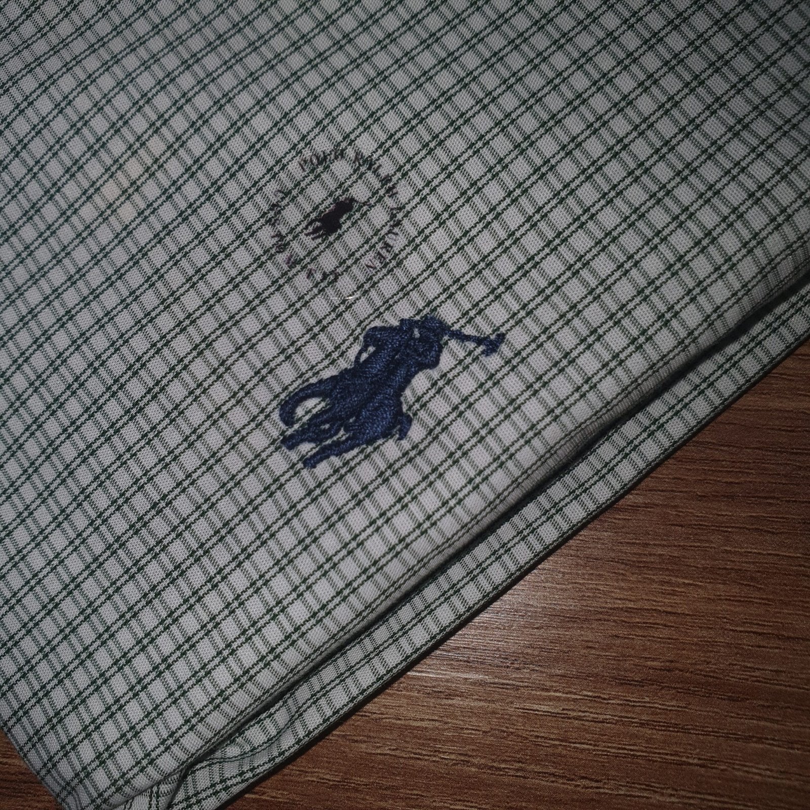 Camisa Ralph Lauren Masculina Micro Xadrez Listras Verde Pony Marinho