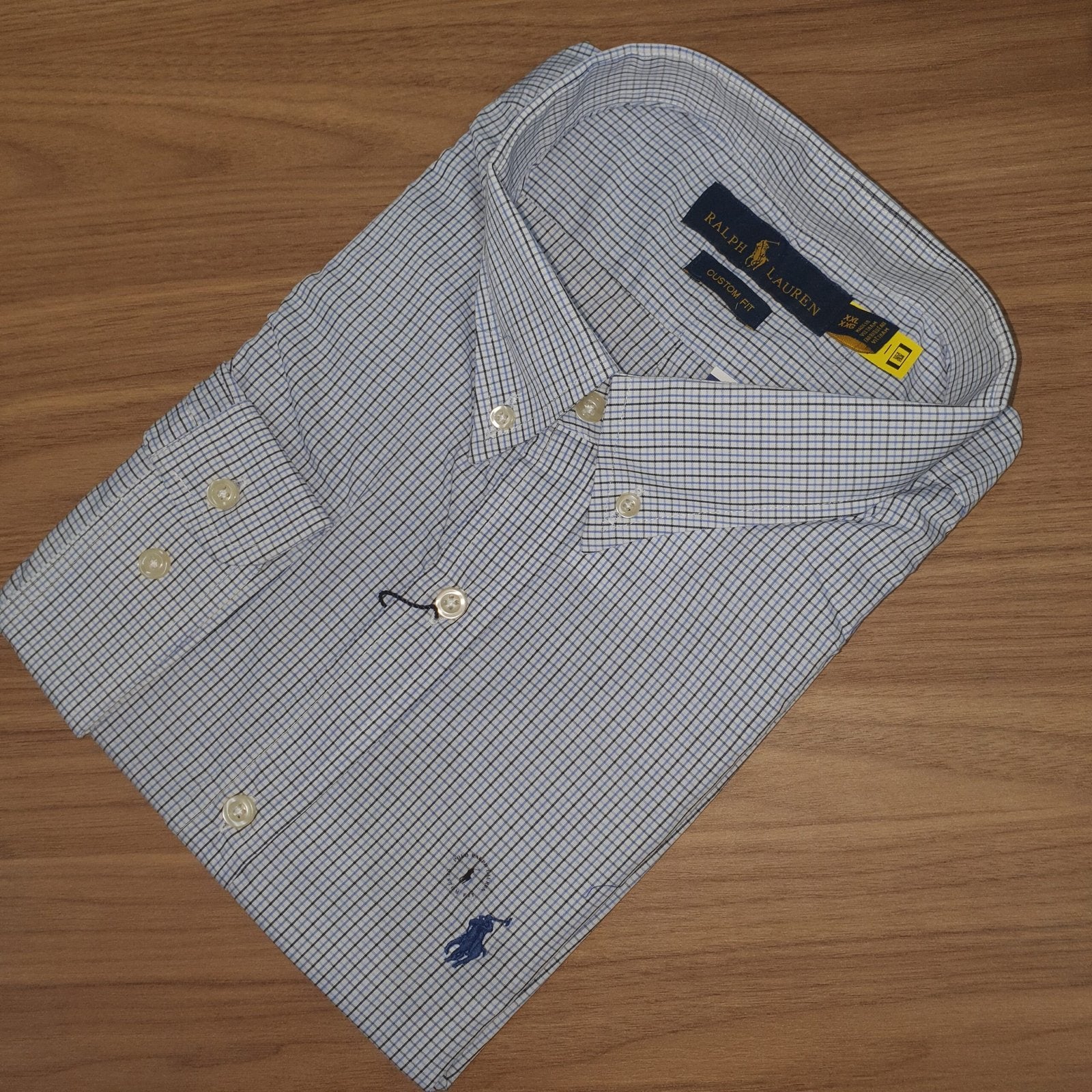 Camisa Ralph Lauren Masculina Micro Xadrez Listras Verde Pony Marinho