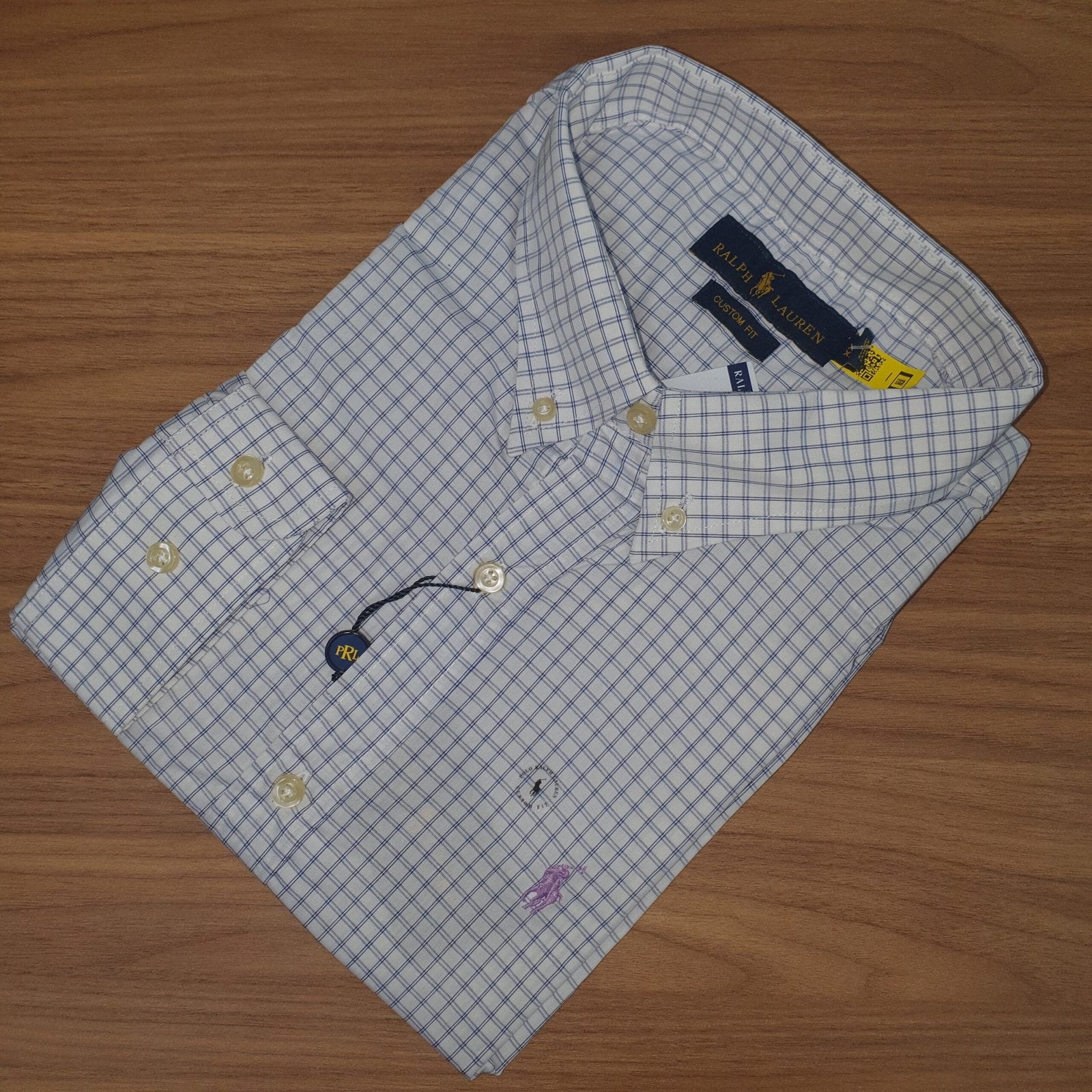 Camisa Ralph Lauren Masculina Xadrez Listras Azuis Pony Lilás
