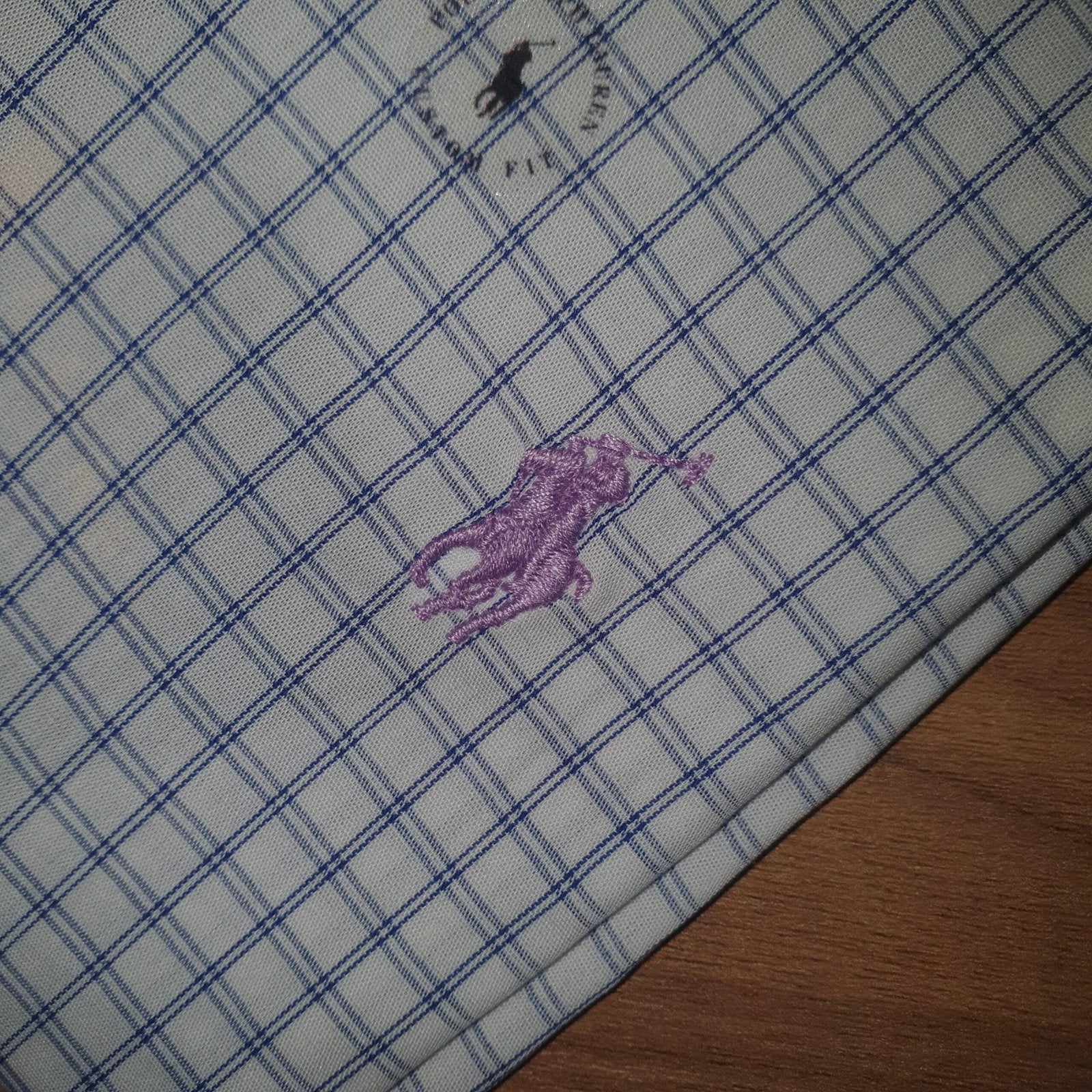 Camisa Ralph Lauren Masculina Xadrez Listras Azuis Pony Lilás