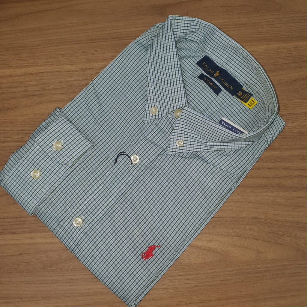 Camisa Ralph Lauren Masculina Micro Xadrez Listras Verde Pony Vermelho