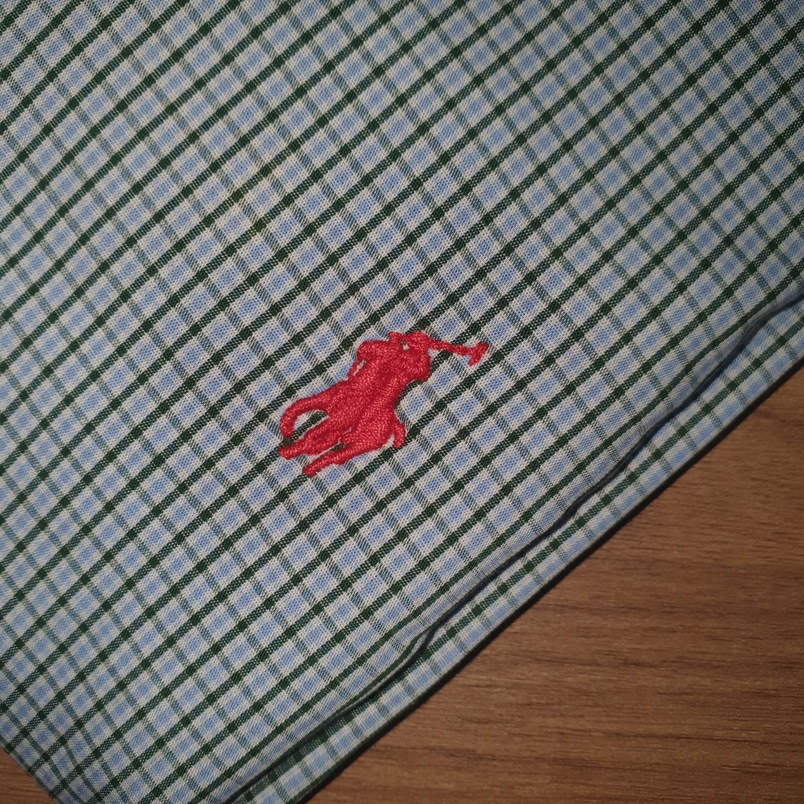 Camisa Ralph Lauren Masculina Micro Xadrez Listras Verde Pony Vermelho