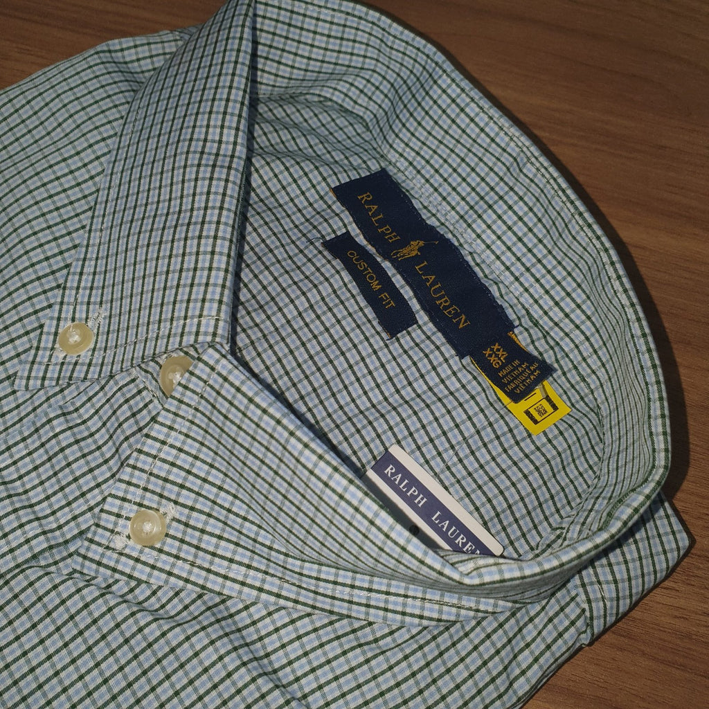 Camisa Ralph Lauren Masculina Micro Xadrez Listras Verde Pony Vermelho