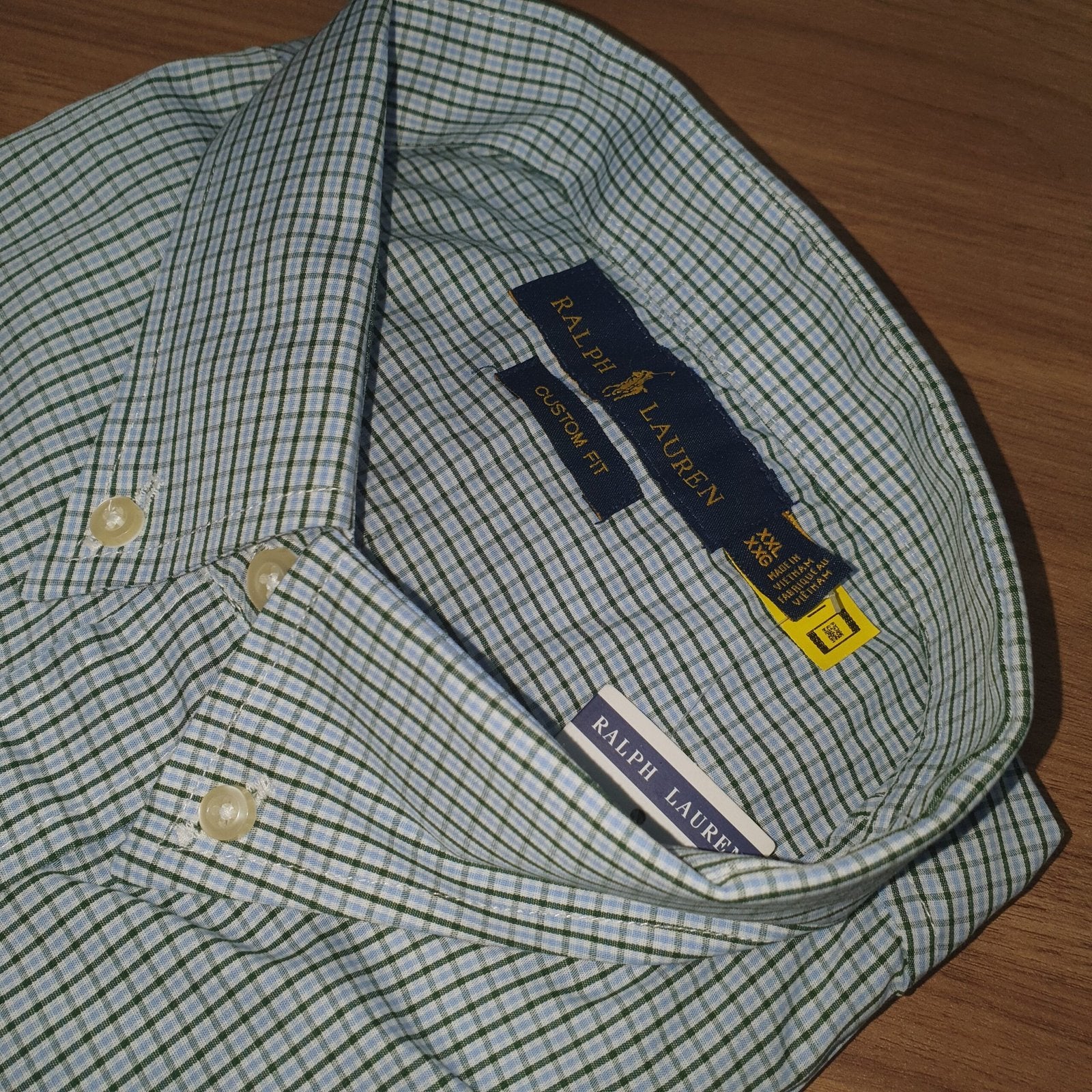 Camisa Ralph Lauren Masculina Micro Xadrez Listras Verde Pony Vermelho