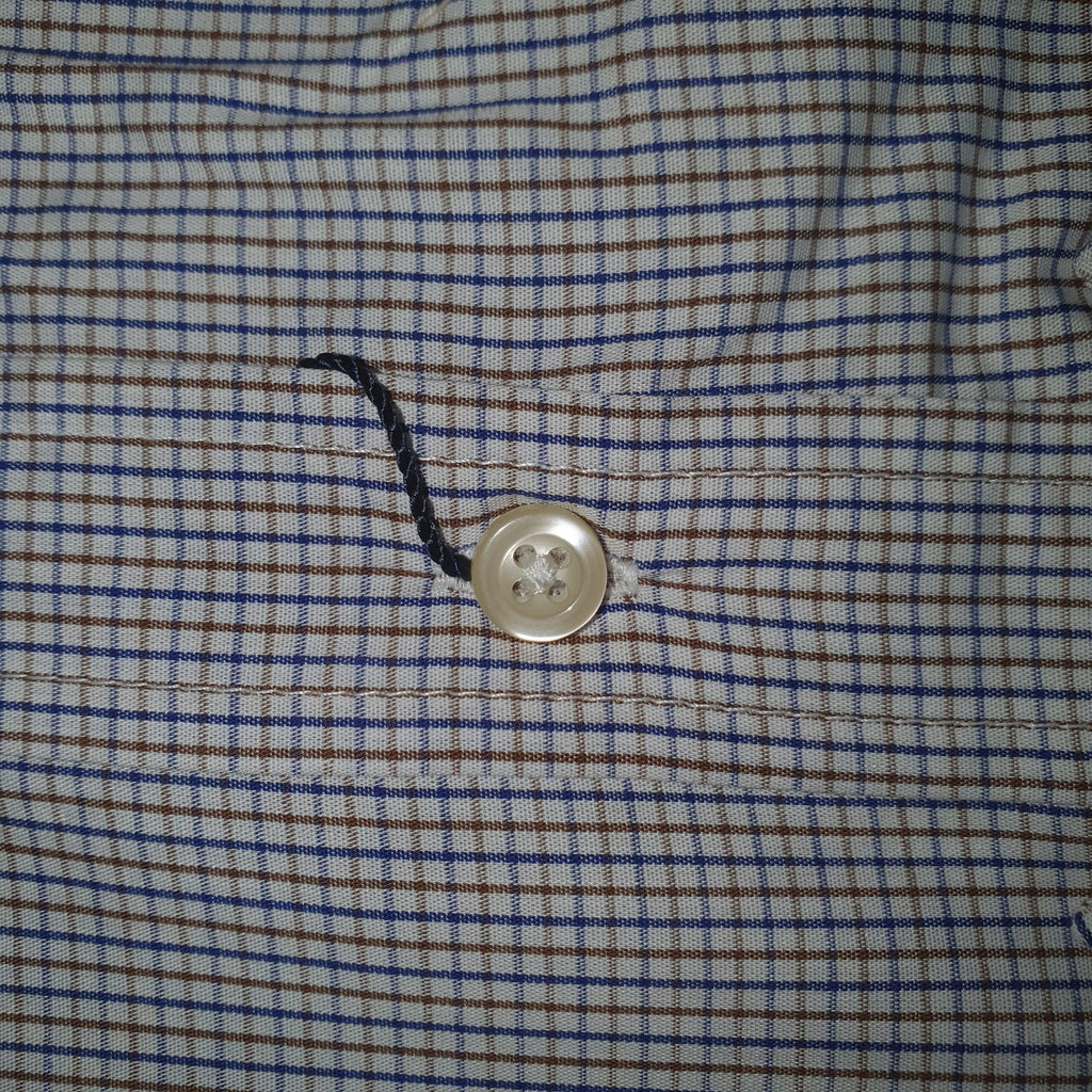 Camisa Ralph Lauren Masculina Micro Xadrez Listras Marrom Pony Azul