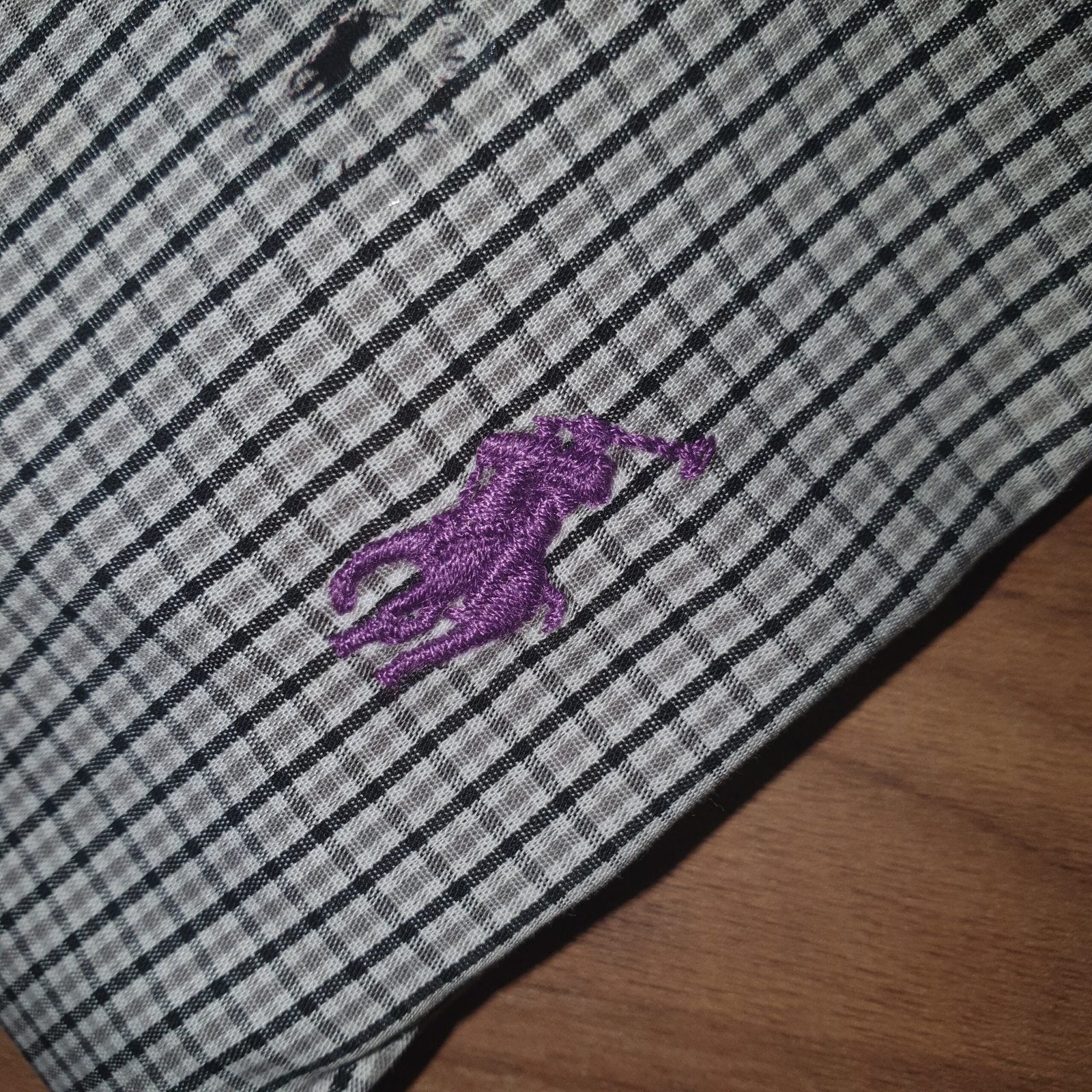 Camisa Ralph Lauren Masculina Micro Xadrez Listras Preta Pony Roxo